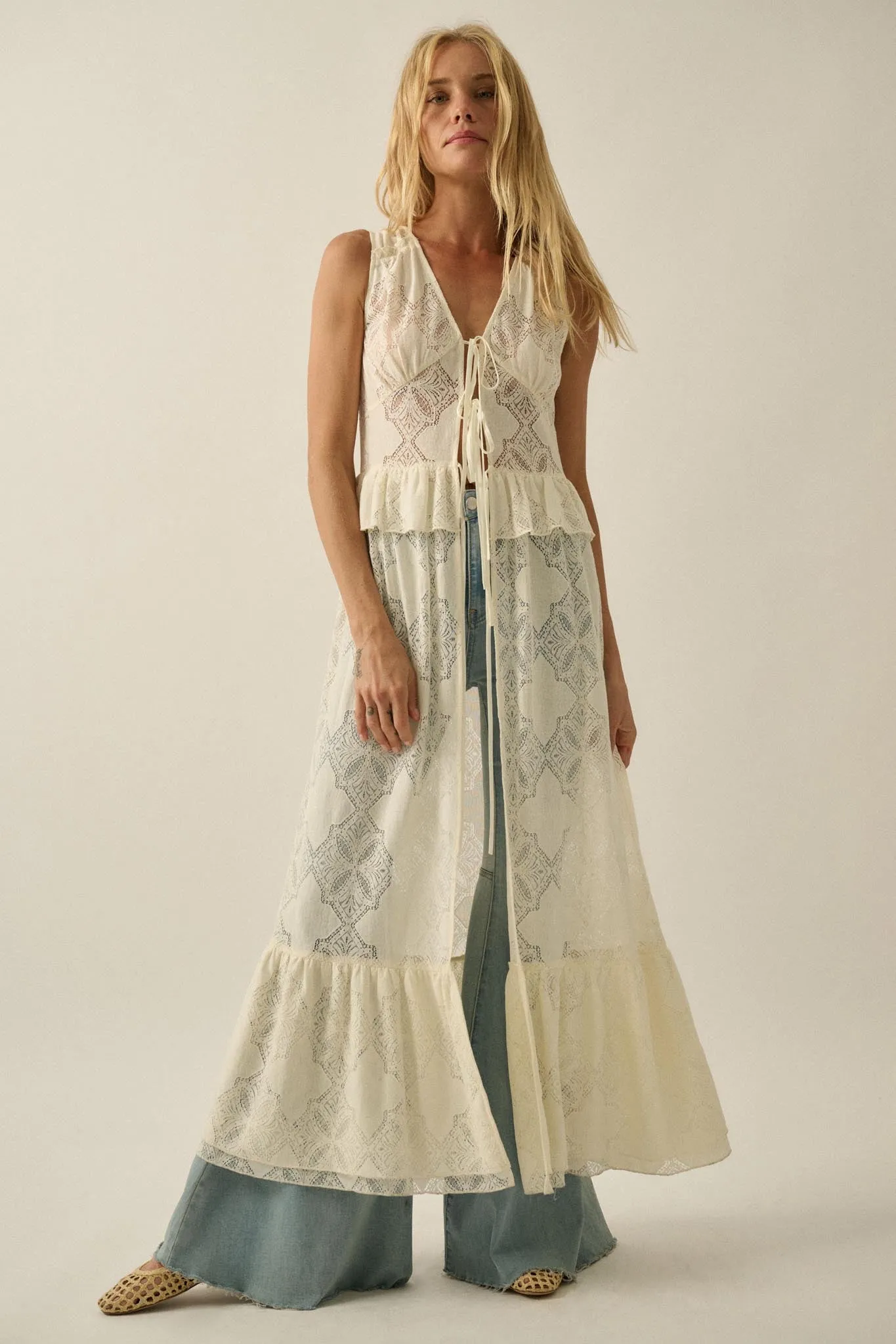 Fly Me Away Sheer Lace Tie-Front Maxi Top sold by Promesa product image thumbnail 4