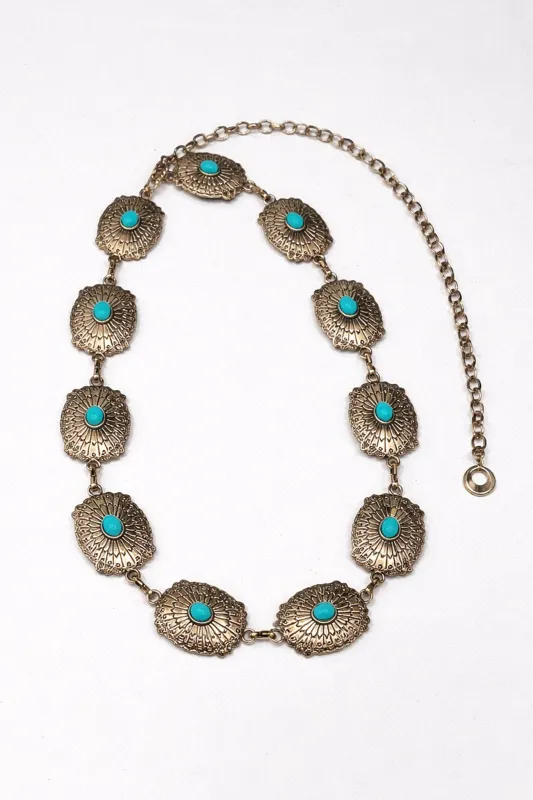 Mojave Gold Turquoise Concho Chain Belt made by Promesa