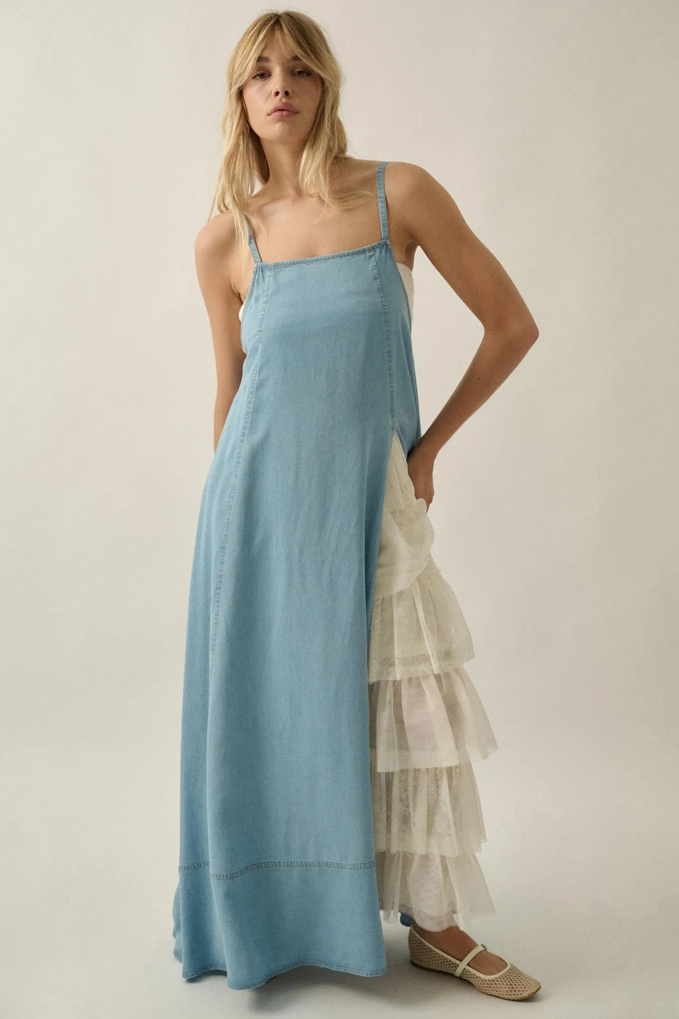 Endless Skies Denim Open-Back High-Slit Maxi Dress sold by Promesa product image thumbnail 4