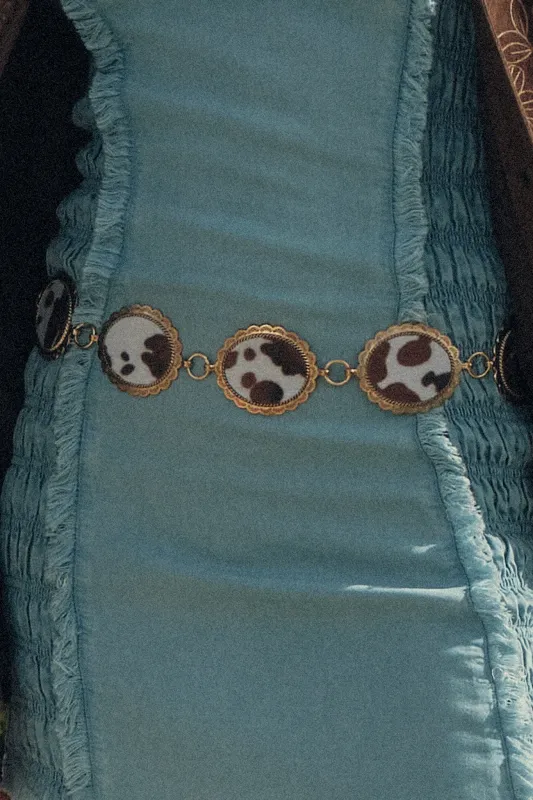 Vasquez Western Cowhide Concho Chain Belt made by Promesa