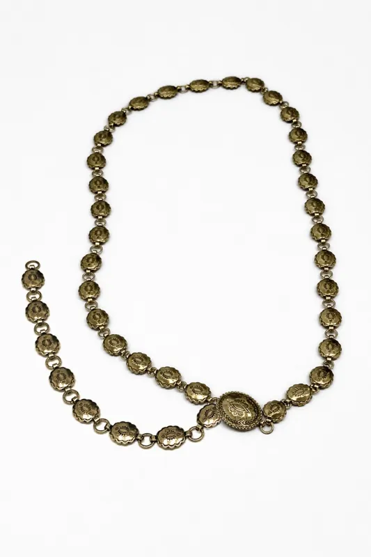 Yosemite Embossed Gold Concho Chain Belt made by Promesa