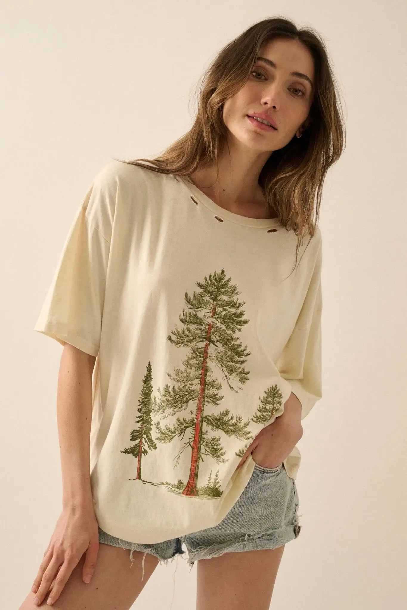 Pine Forest Distressed Oversize Graphic Tee sold by Promesa product image thumbnail 5