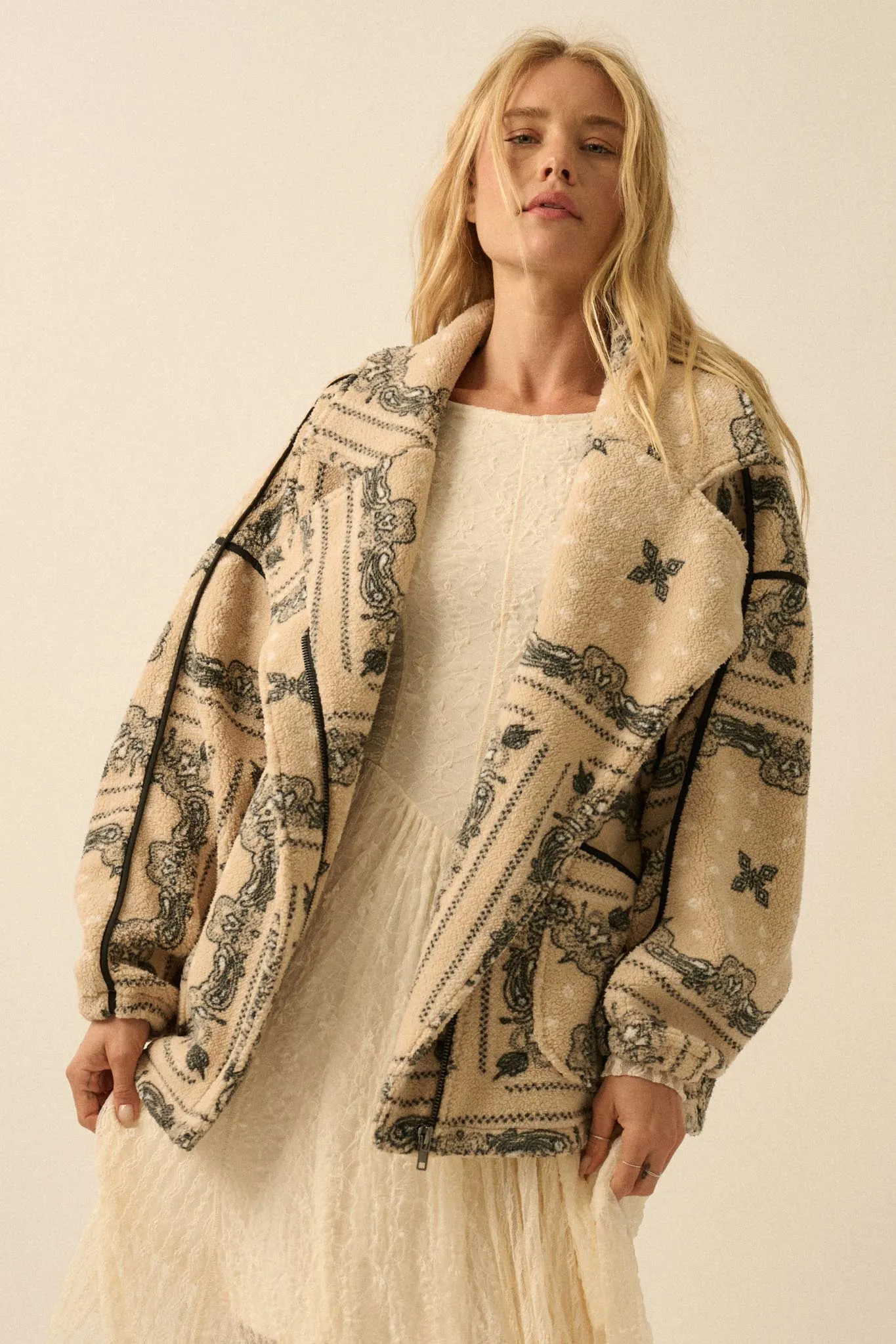 Saddle Song Bandana-Print Fleece Lapel Jacket sold by Promesa product image thumbnail 5
