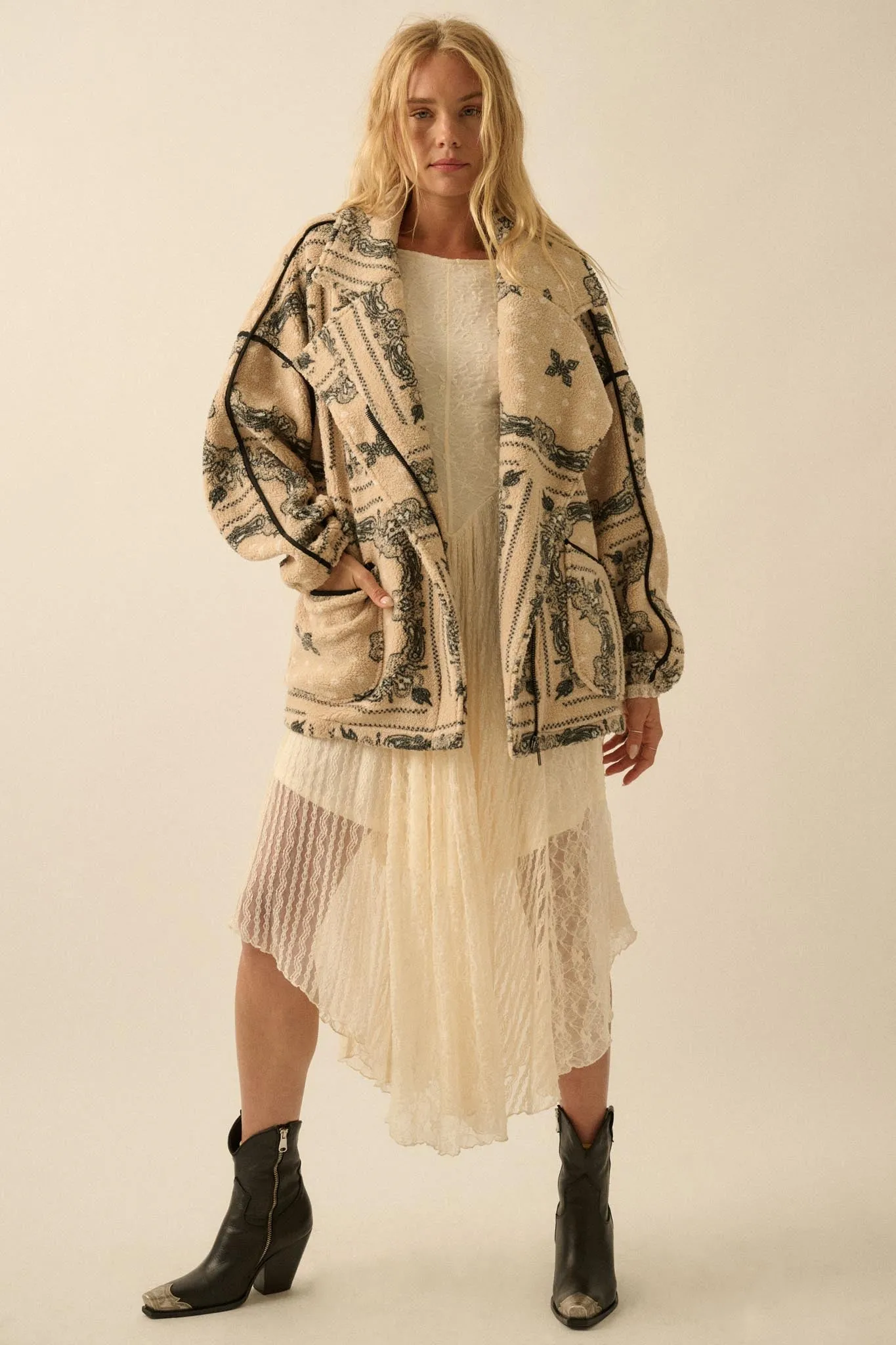 Saddle Song Bandana-Print Fleece Lapel Jacket sold by Promesa product image thumbnail 3