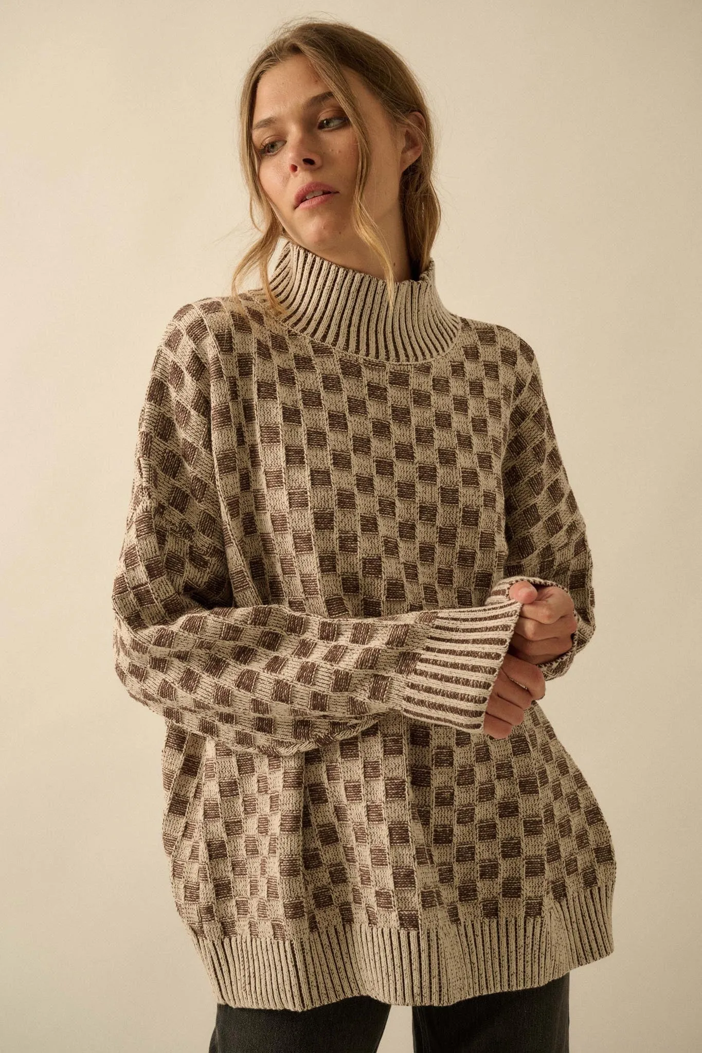 Checkmate Checkered Knit Mock-Neck Sweater sold by Promesa product image thumbnail 4