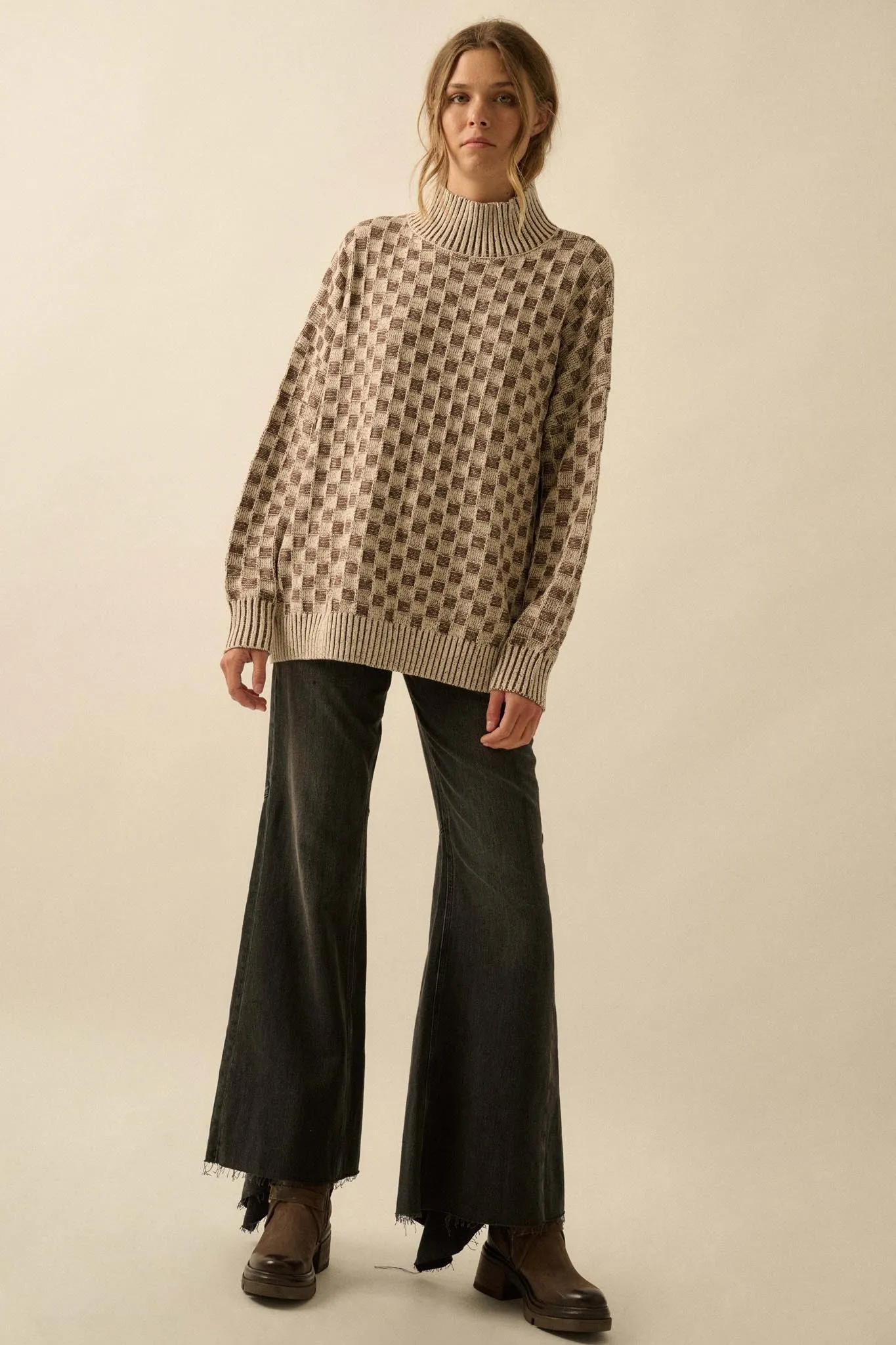 Checkmate Checkered Knit Mock-Neck Sweater sold by Promesa product image thumbnail 3