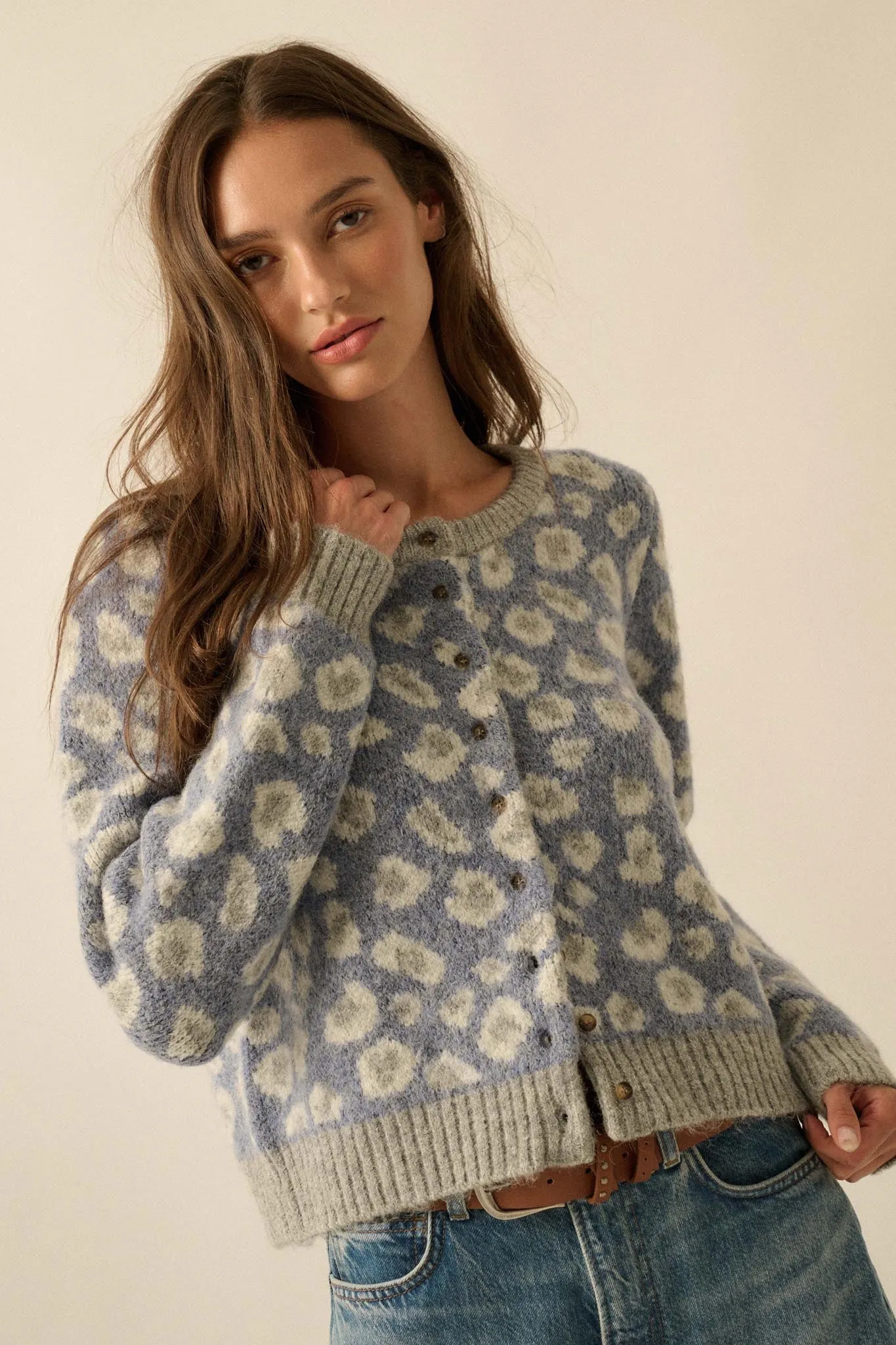 Animal Nature Leopard Jacquard-Knit Cardigan sold by Promesa