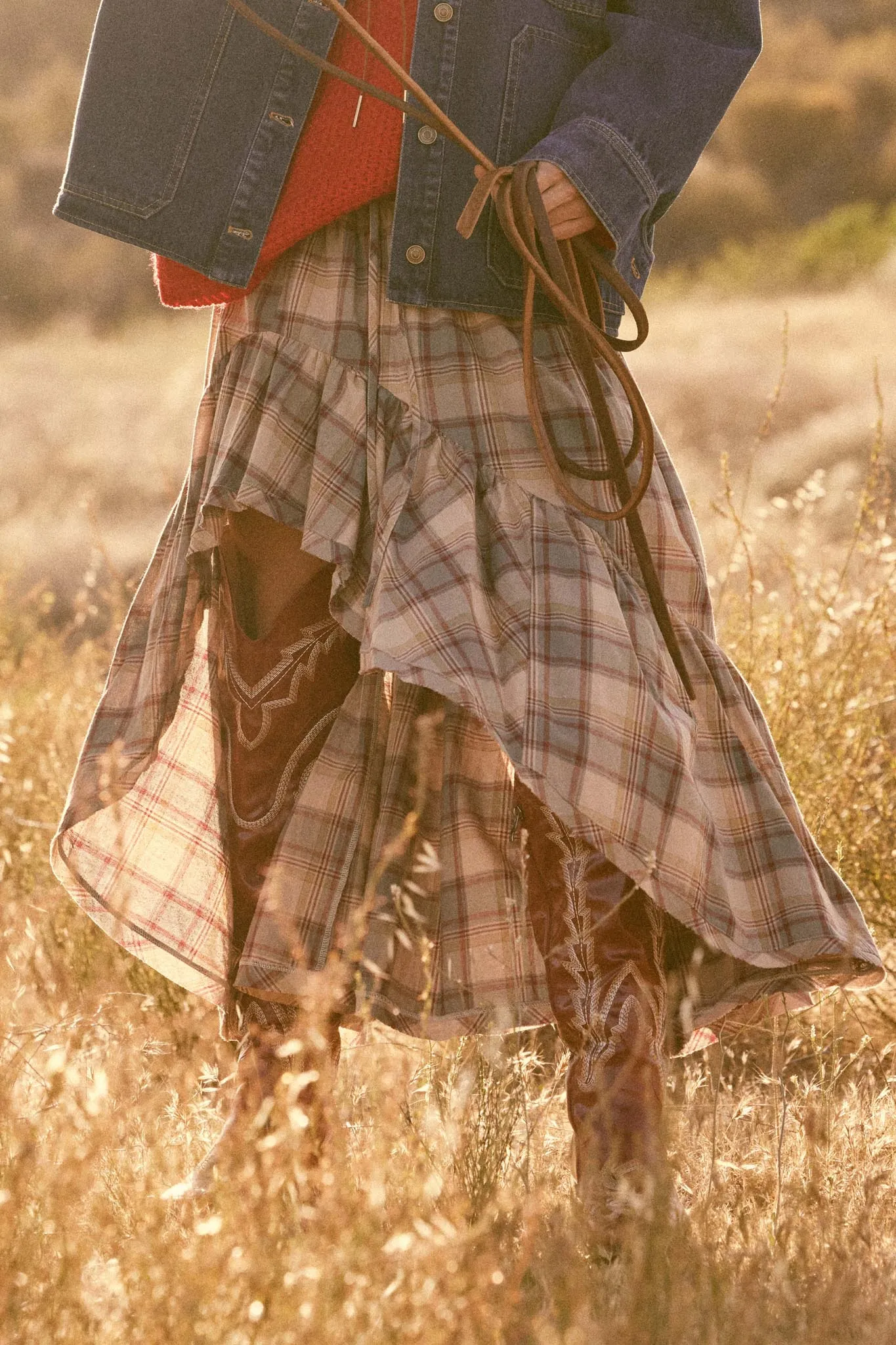 Country Mile Plaid High-Low Ruffle Maxi Skirt sold by Promesa product image thumbnail 2