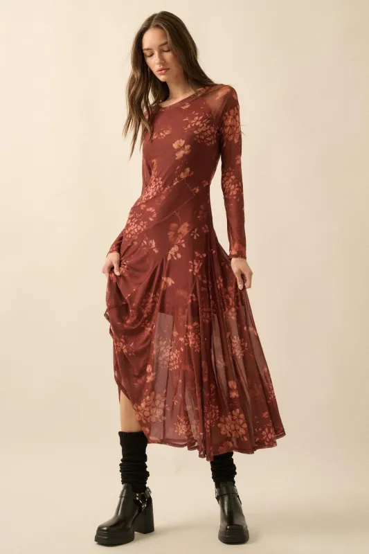 Spice of Life Floral Mesh Paneled Midi Dress made by Promesa