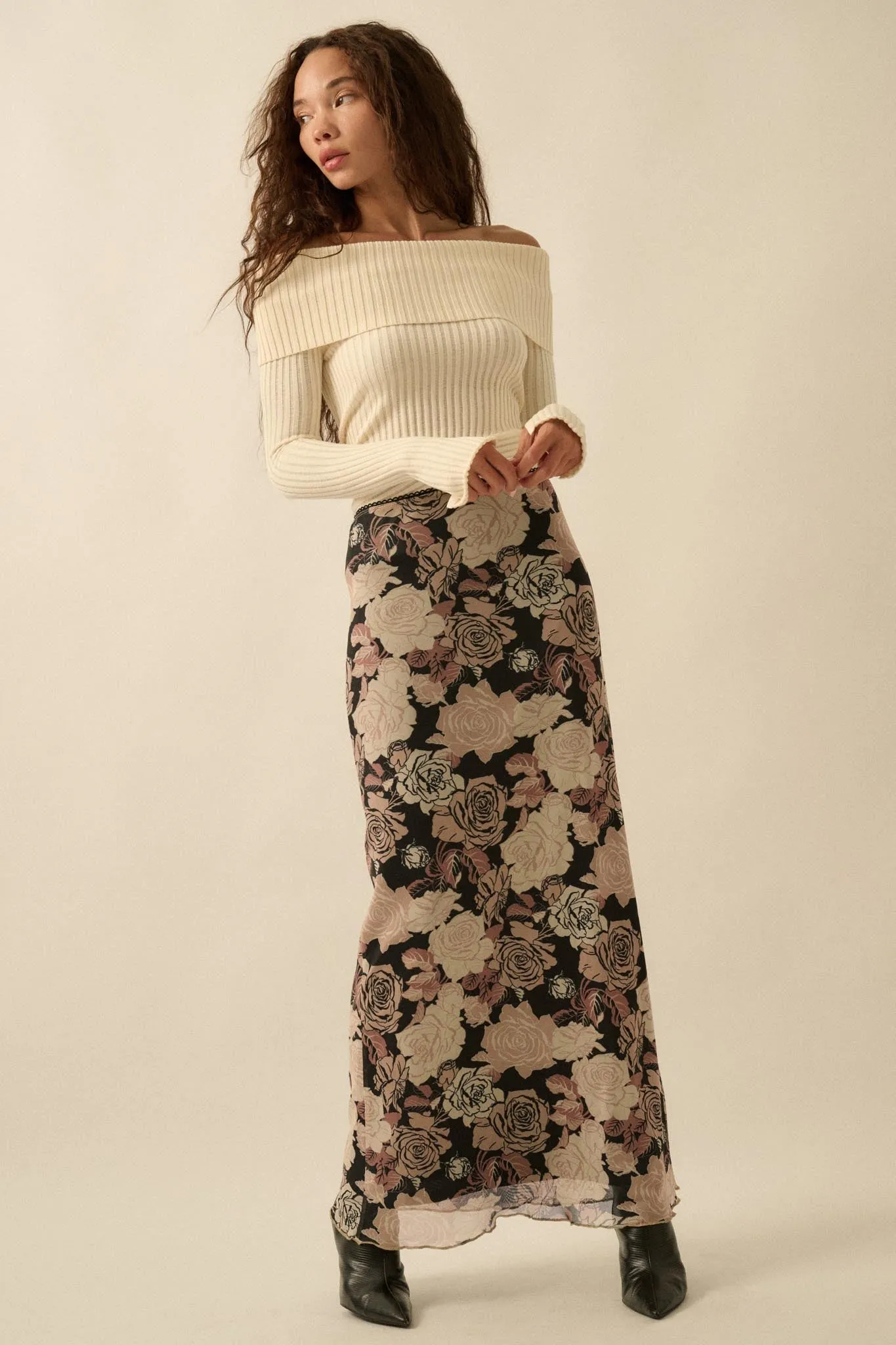 Evening Blooms Floral Mesh Maxi Skirt sold by Promesa product image thumbnail 4