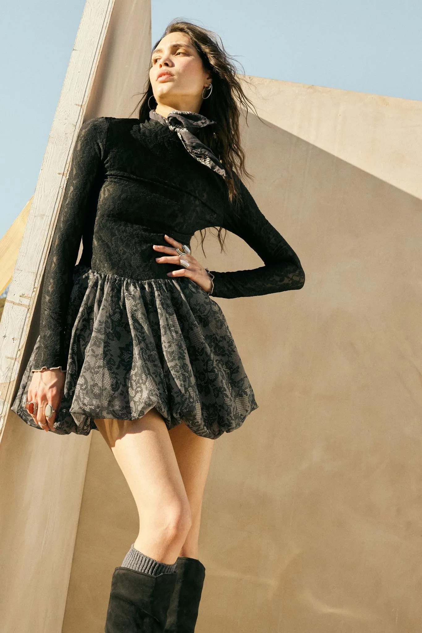 Midnight Romance Lace Mock-Neck Bubble Mini Dress sold by Promesa product image thumbnail 2