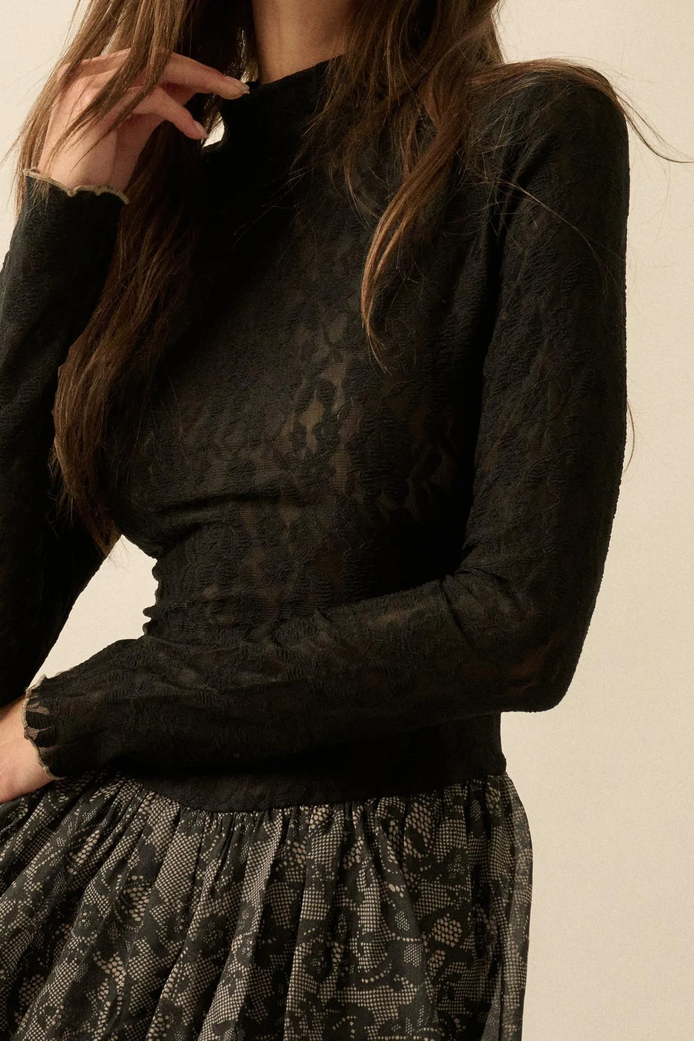 Midnight Romance Lace Mock-Neck Bubble Mini Dress sold by Promesa product image thumbnail 5