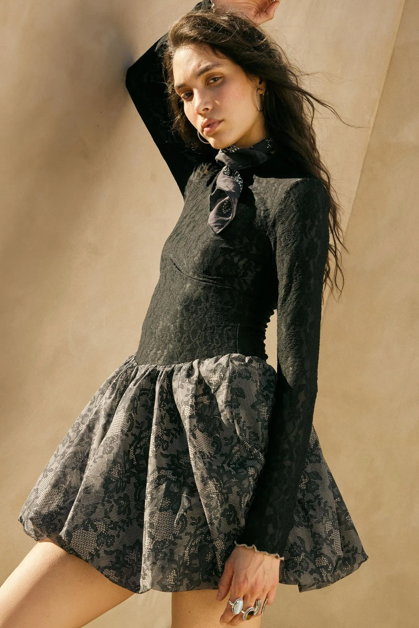 Midnight Romance Lace Mock-Neck Bubble Mini Dress sold by Promesa product image thumbnail 3