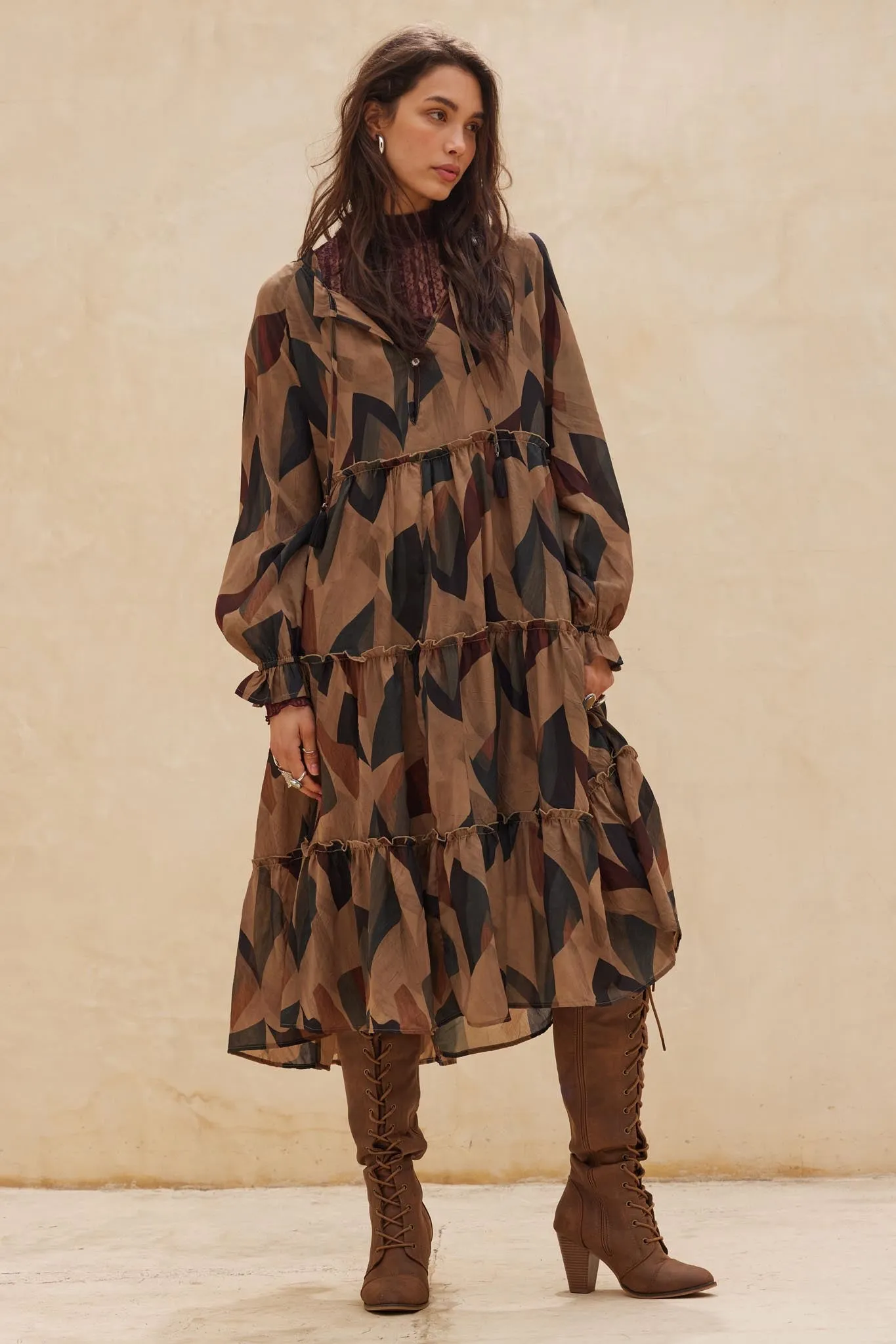 Modern Vintage Abstract-Print Midi Prairie Dress sold by Promesa product image thumbnail 3