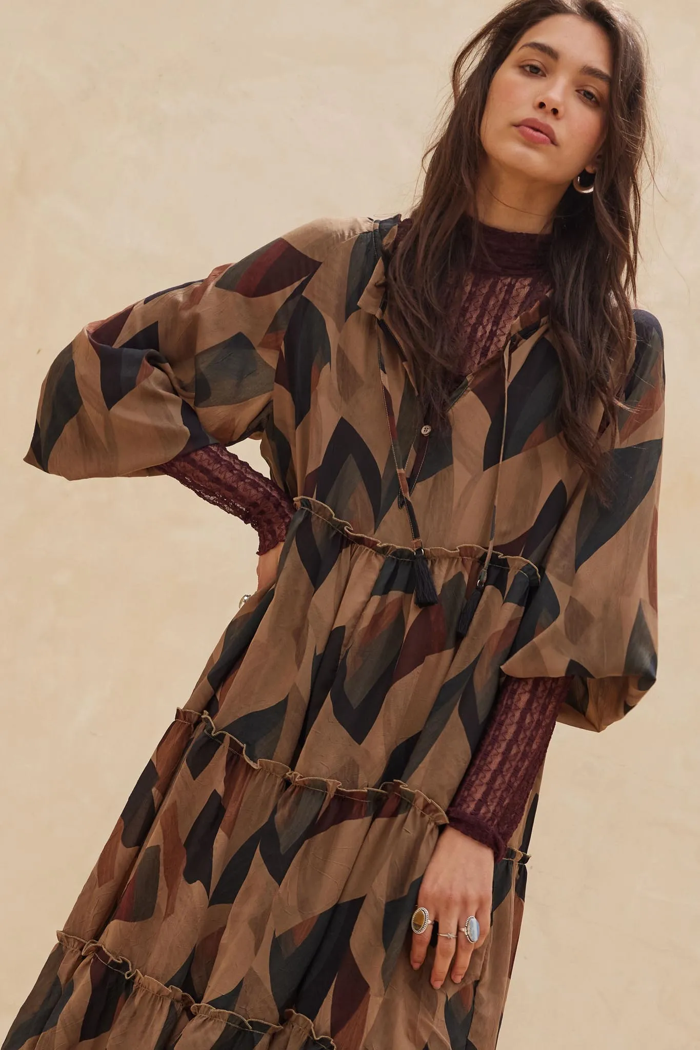 Modern Vintage Abstract-Print Midi Prairie Dress sold by Promesa product image thumbnail 4