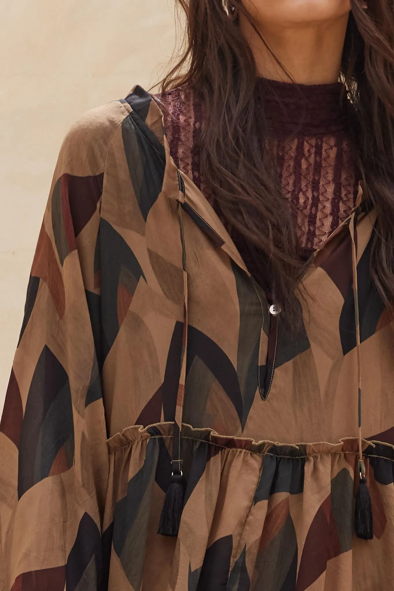 Modern Vintage Abstract-Print Midi Prairie Dress sold by Promesa product image thumbnail 5