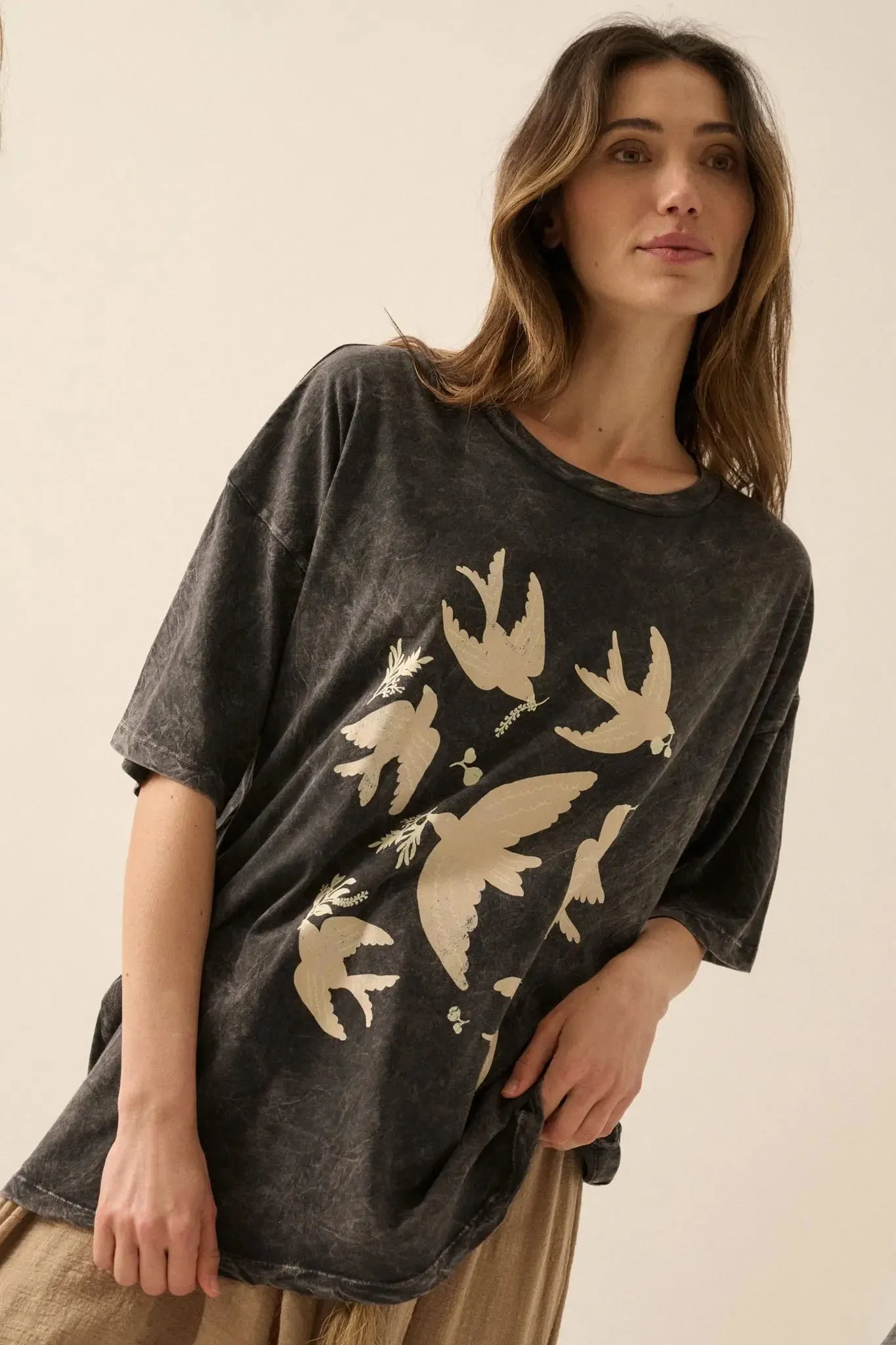 Free as a Bird Vintage-Wash Oversize Graphic Tee sold by Promesa product image thumbnail 3