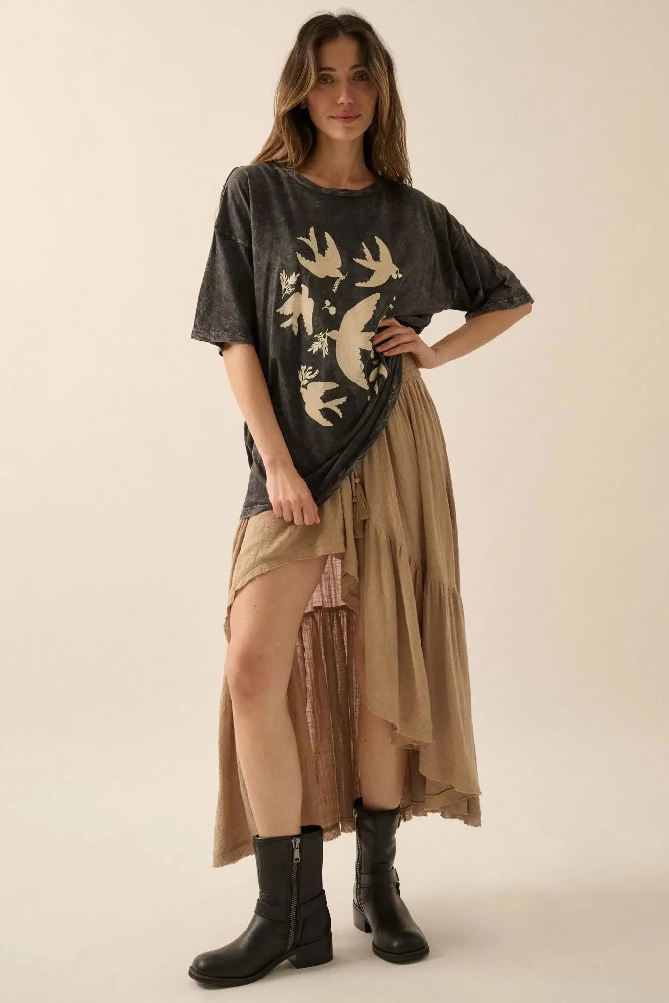 Free as a Bird Vintage-Wash Oversize Graphic Tee sold by Promesa product image thumbnail 4