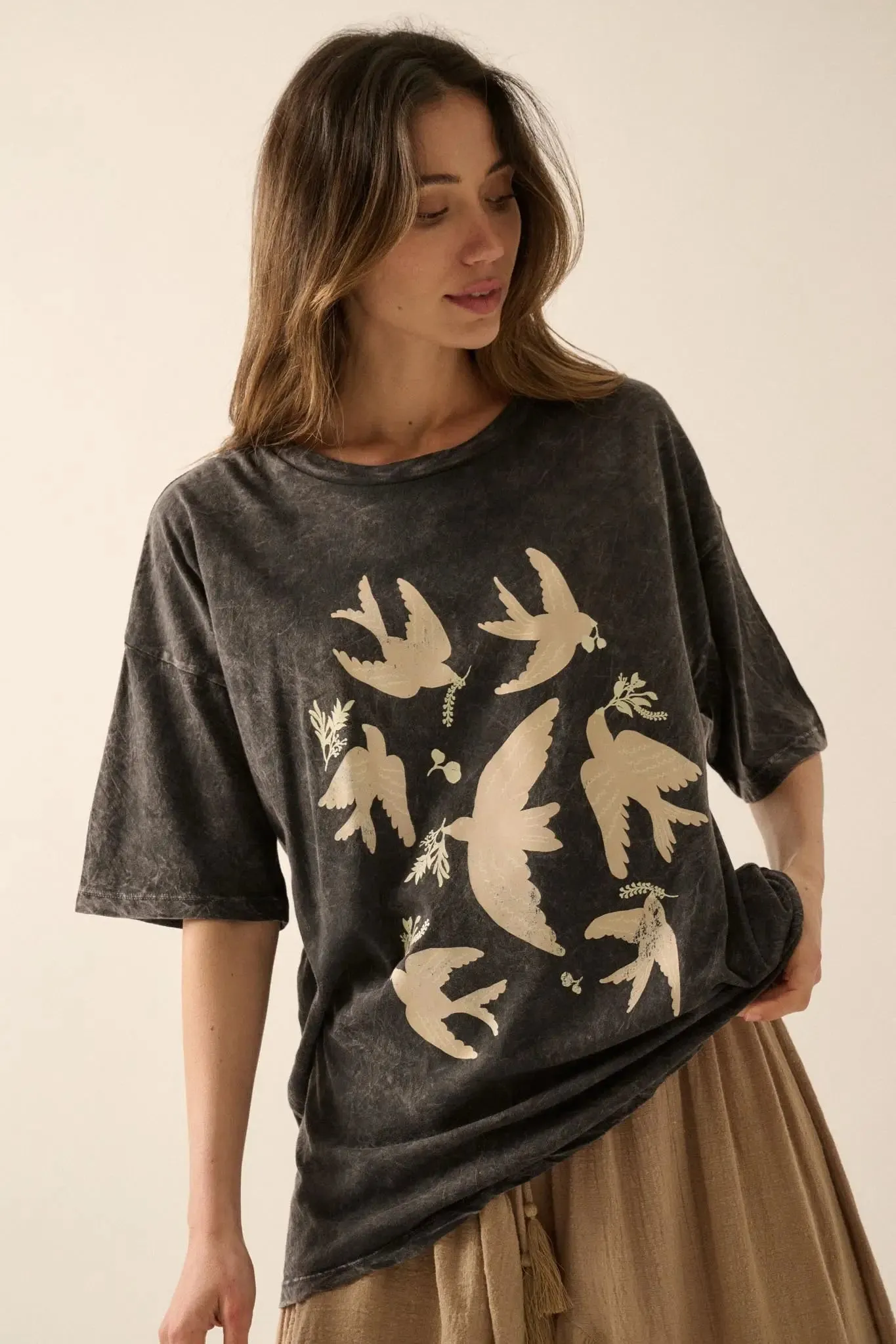 Free as a Bird Vintage-Wash Oversize Graphic Tee sold by Promesa product image thumbnail 5