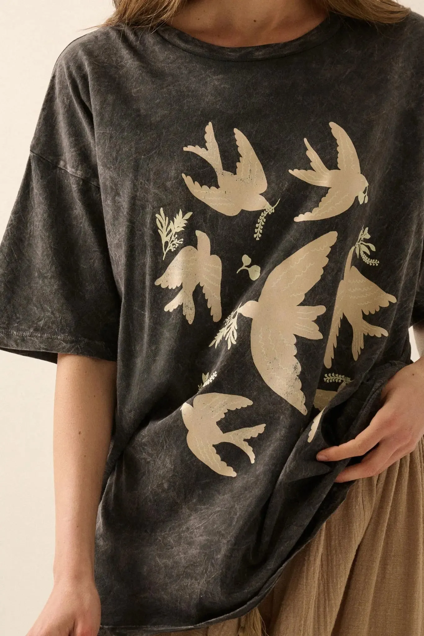 Free as a Bird Vintage-Wash Oversize Graphic Tee sold by Promesa product image thumbnail 2