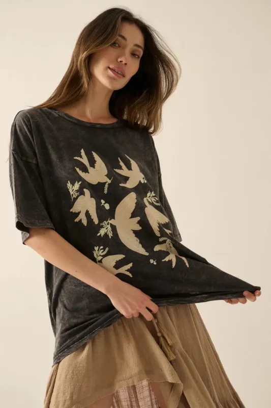 Free as a Bird Vintage-Wash Oversize Graphic Tee sold by Promesa