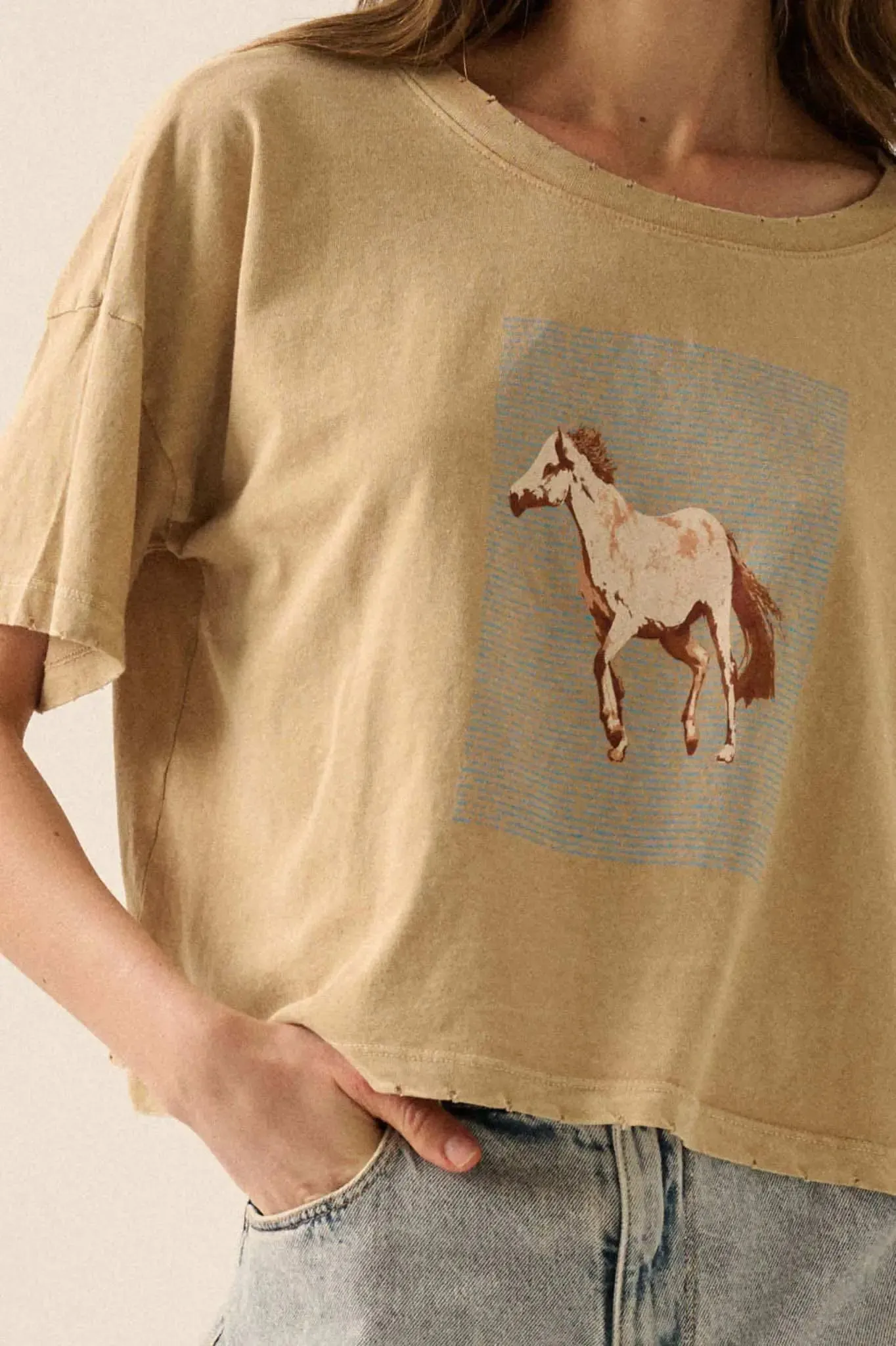 Horsin' Around Cropped Vintage-Wash Graphic Tee sold by Promesa product image thumbnail 2