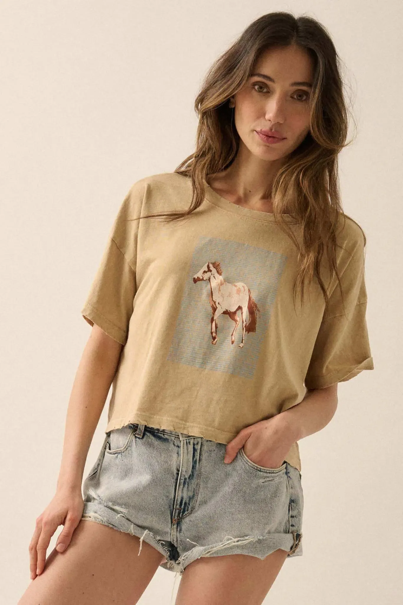 Horsin' Around Cropped Vintage-Wash Graphic Tee sold by Promesa product image thumbnail 4