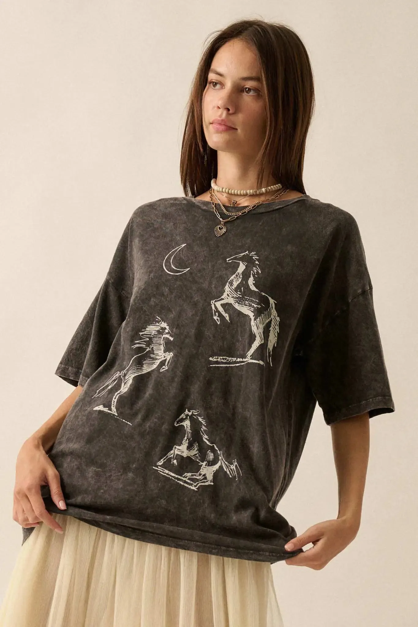 Mustang Moon Oversize Horses Graphic Tee sold by Promesa