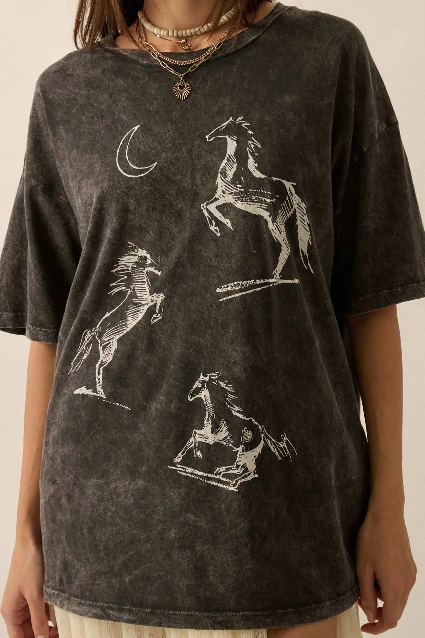 Mustang Moon Oversize Horses Graphic Tee sold by Promesa product image thumbnail 2