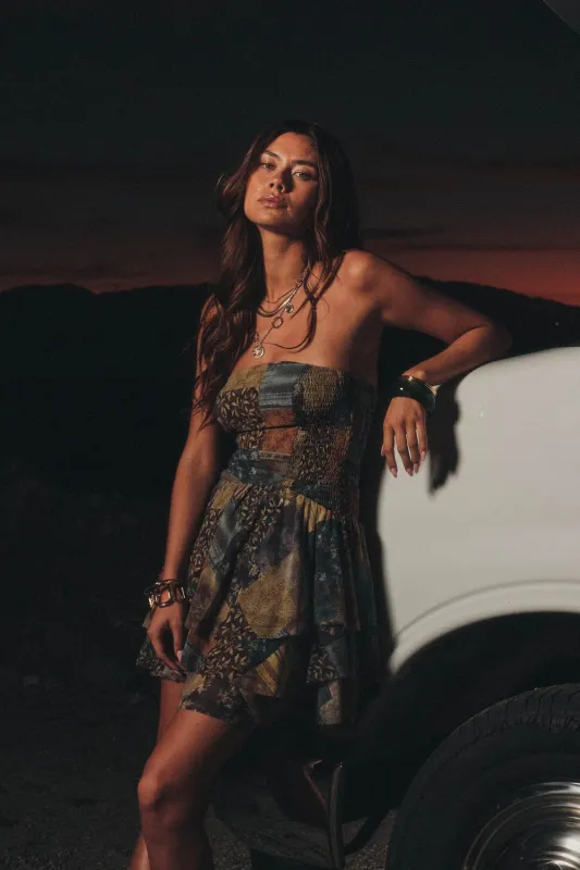 In the Mix Patchwork-Print Strapless Mini Dress made by Promesa