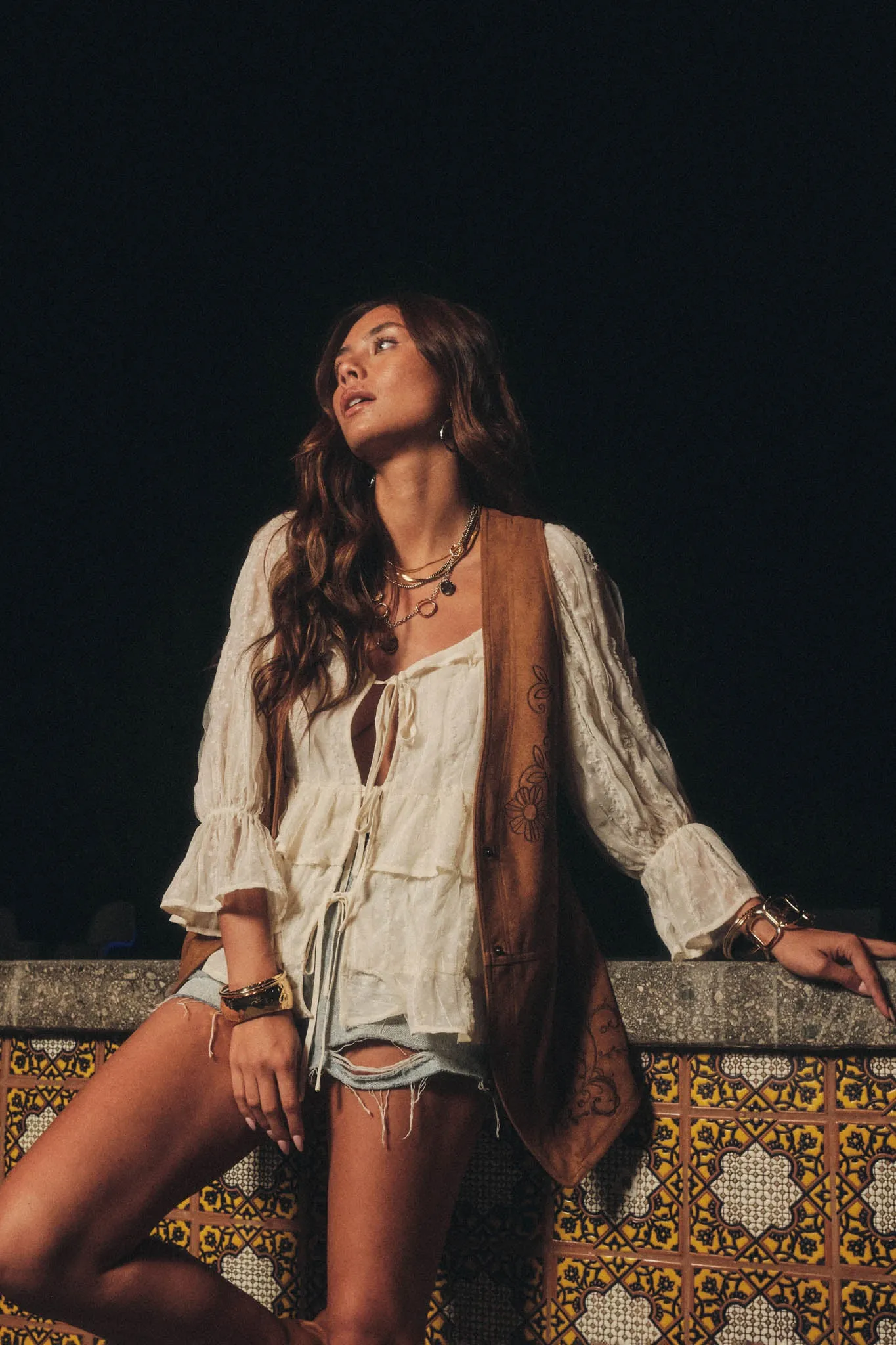 Beauty Spot Ruffled Swiss Dot Tie-Front Peasant Top sold by Promesa product image thumbnail 3