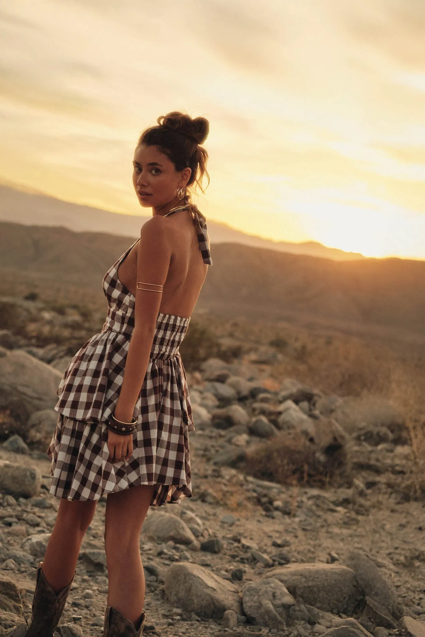 Sugar and Spice Gingham Plaid Ruffle Halter Romper sold by Promesa product image thumbnail 3