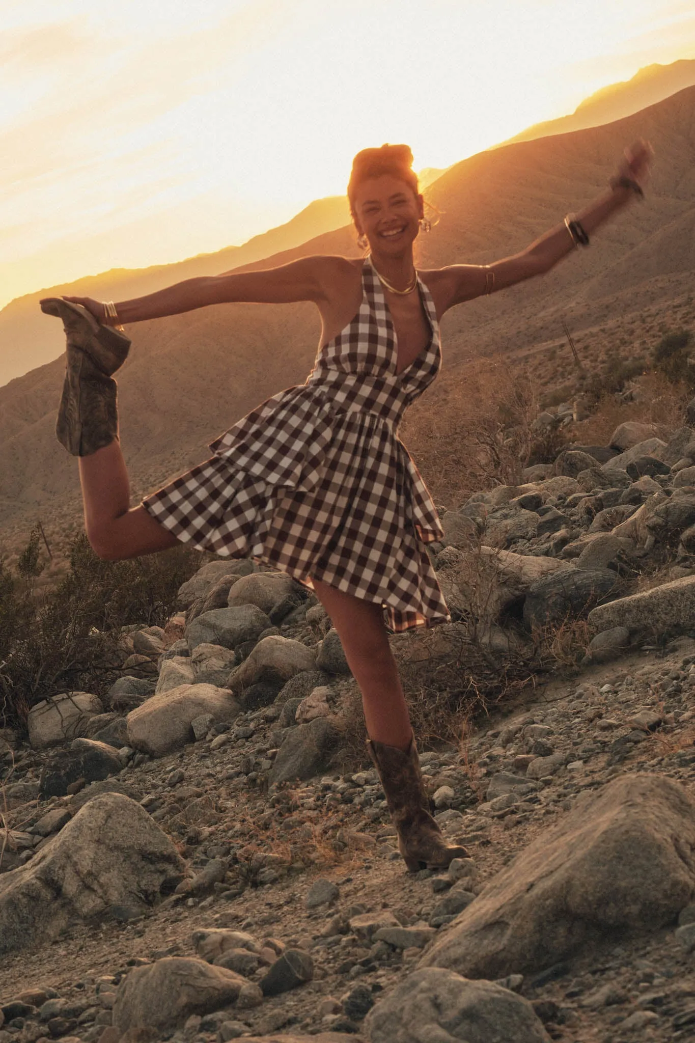 Sugar and Spice Gingham Plaid Ruffle Halter Romper sold by Promesa