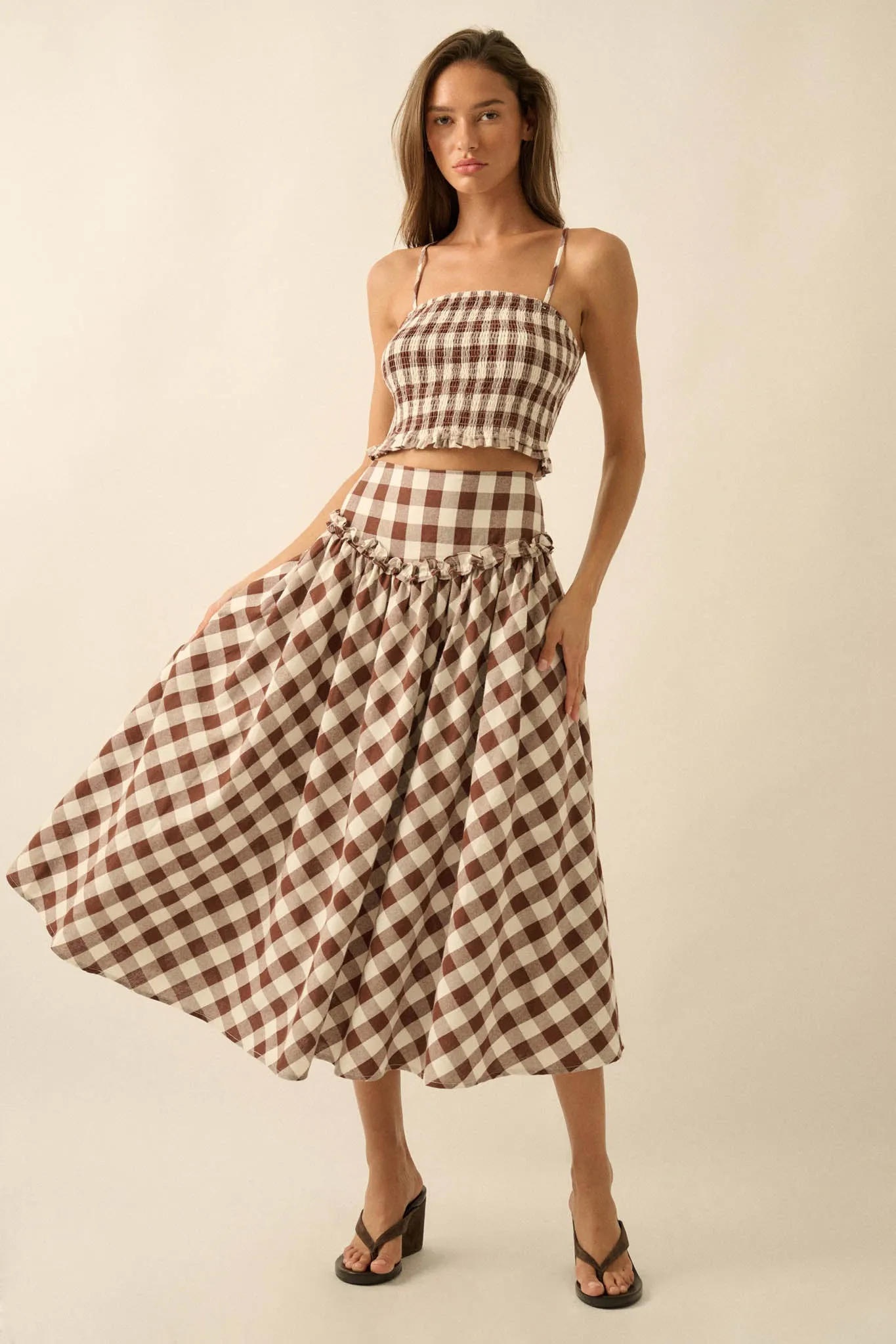 Delicious Days Gingham Plaid Drop-Waist Midi Skirt sold by Promesa product image thumbnail 4