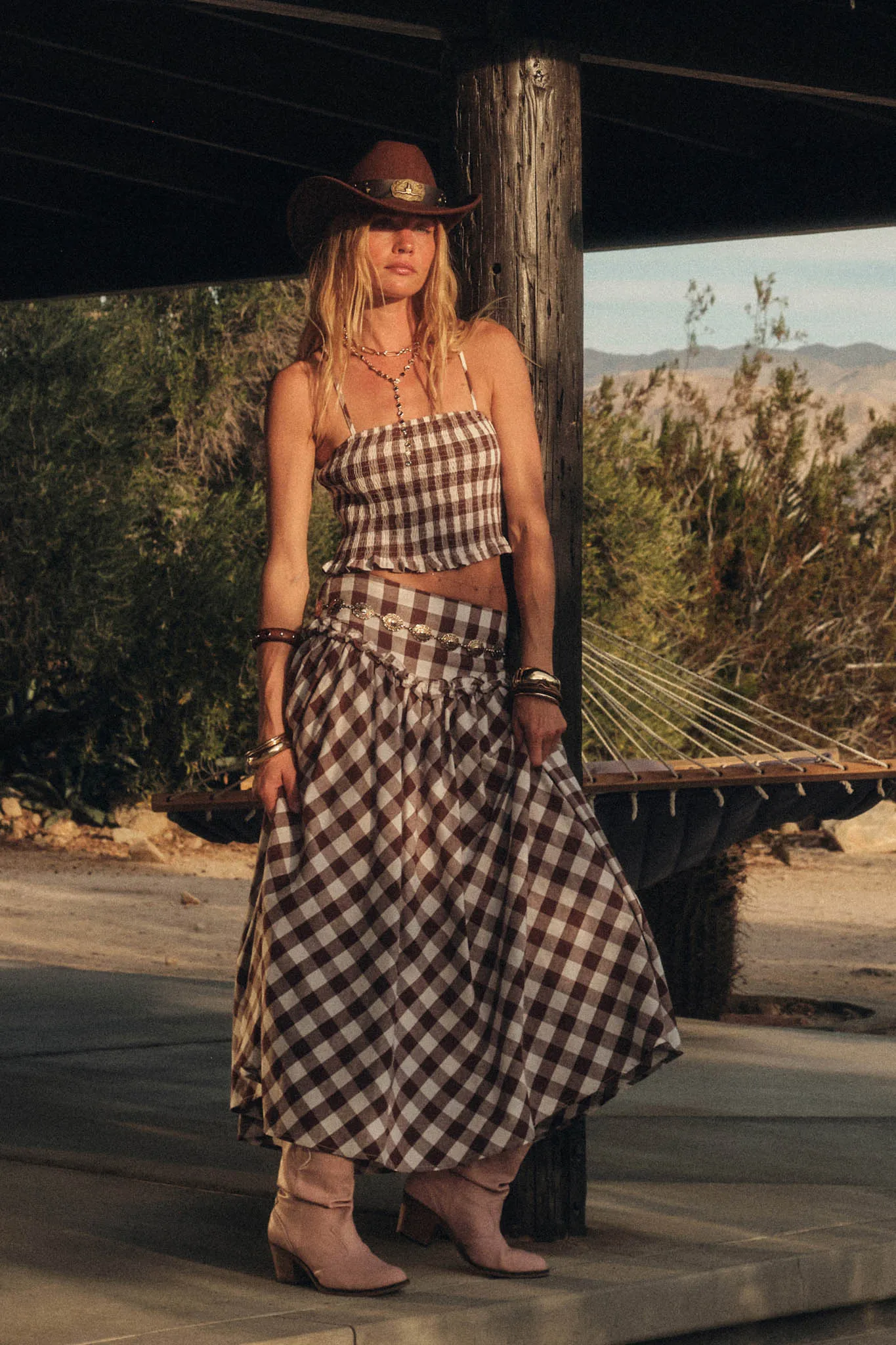 Delicious Days Gingham Plaid Drop-Waist Midi Skirt sold by Promesa