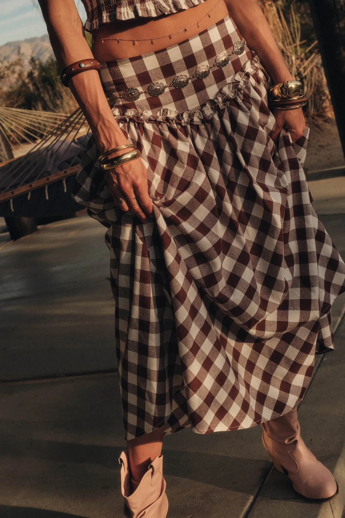 Delicious Days Gingham Plaid Drop-Waist Midi Skirt sold by Promesa product image thumbnail 2