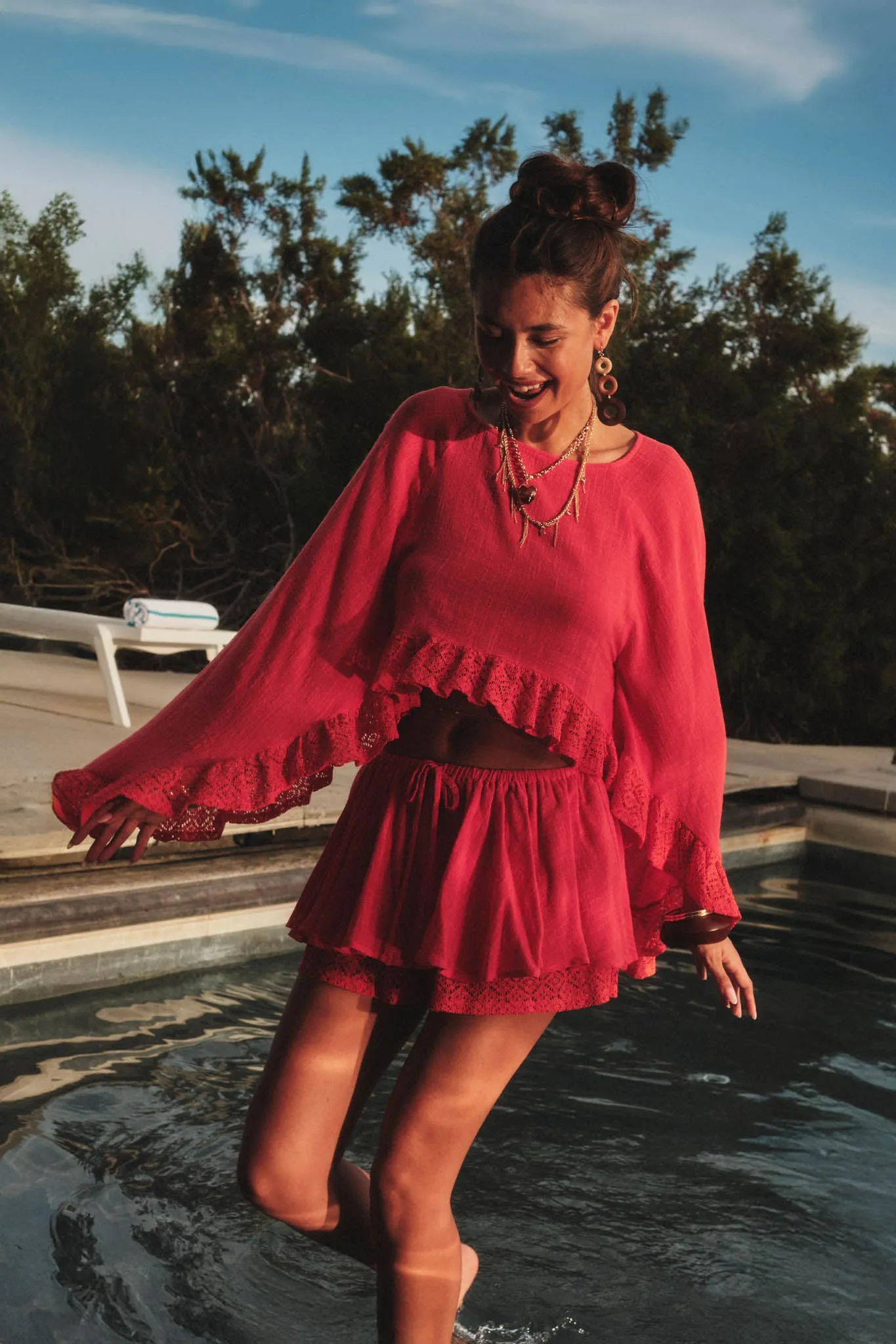 Free Yourself Cotton Gauze and Lace Ruffle Skort sold by Promesa product image thumbnail 3