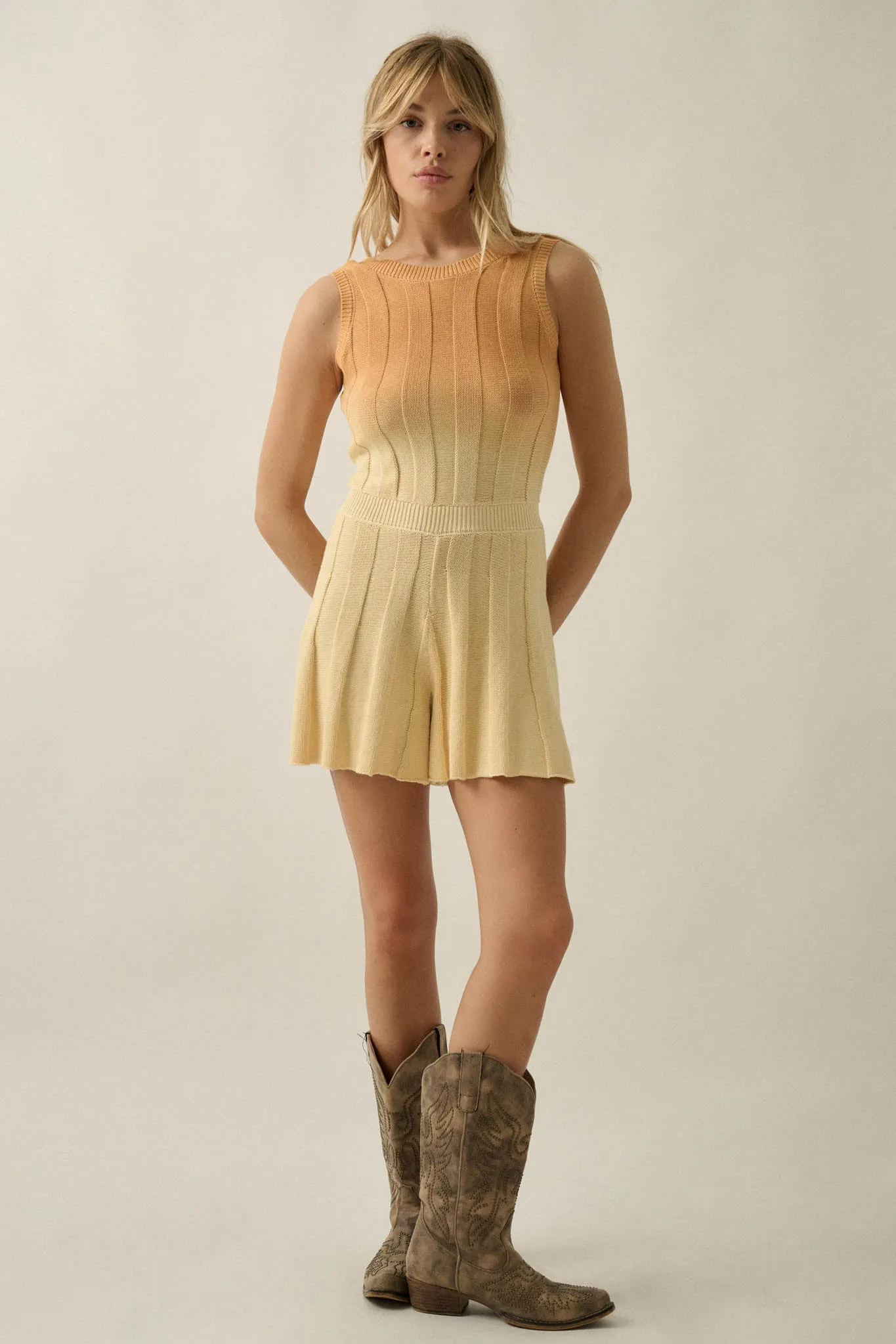 Not Fade Away Ombre Ribbed Knit Sleeveless Romper sold by Promesa product image thumbnail 4