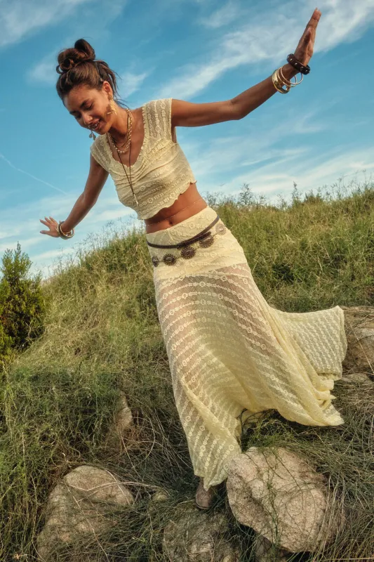 Blossoming Lace Floral Lace Drop-Waist Maxi Skirt made by Promesa