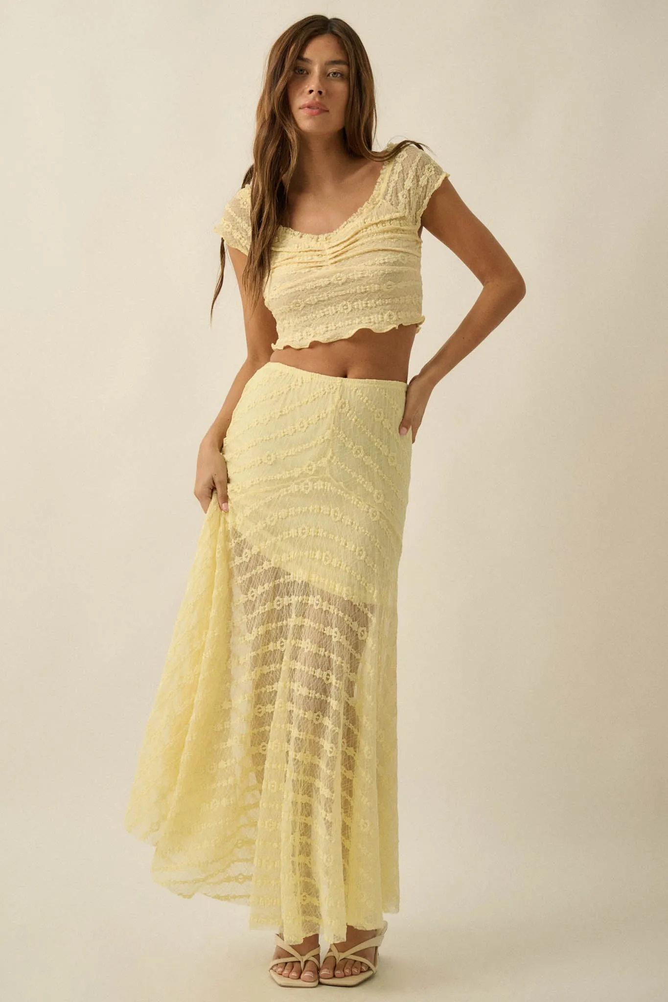 Blossoming Lace Floral Lace Drop-Waist Maxi Skirt sold by Promesa product image thumbnail 4