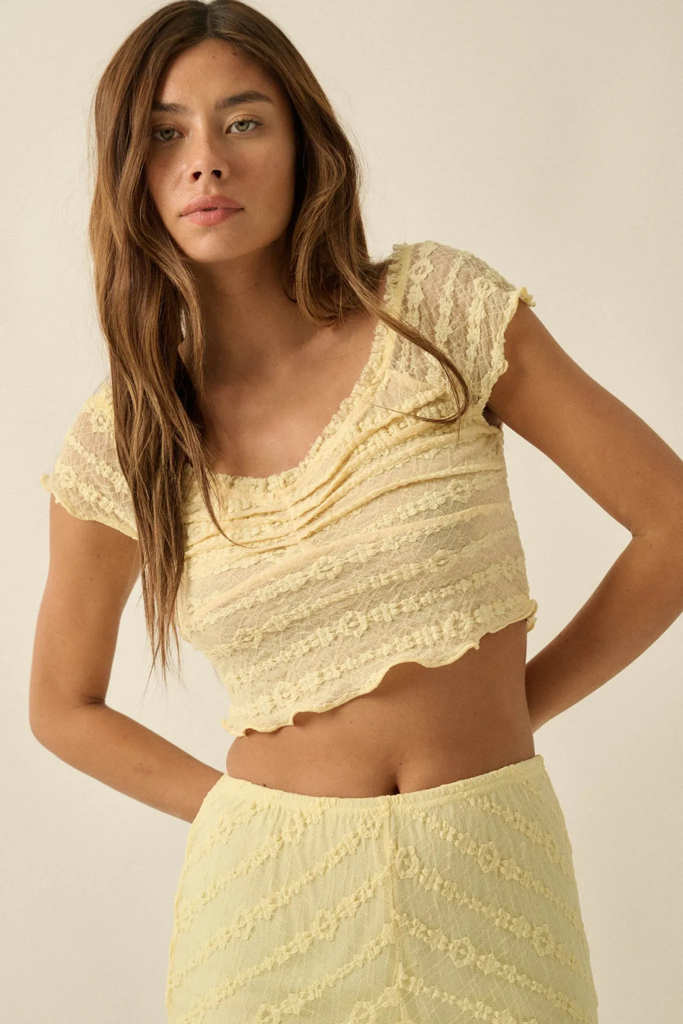Lacy Blooms Floral Lace Cropped V-Neck Top sold by Promesa product image thumbnail 4