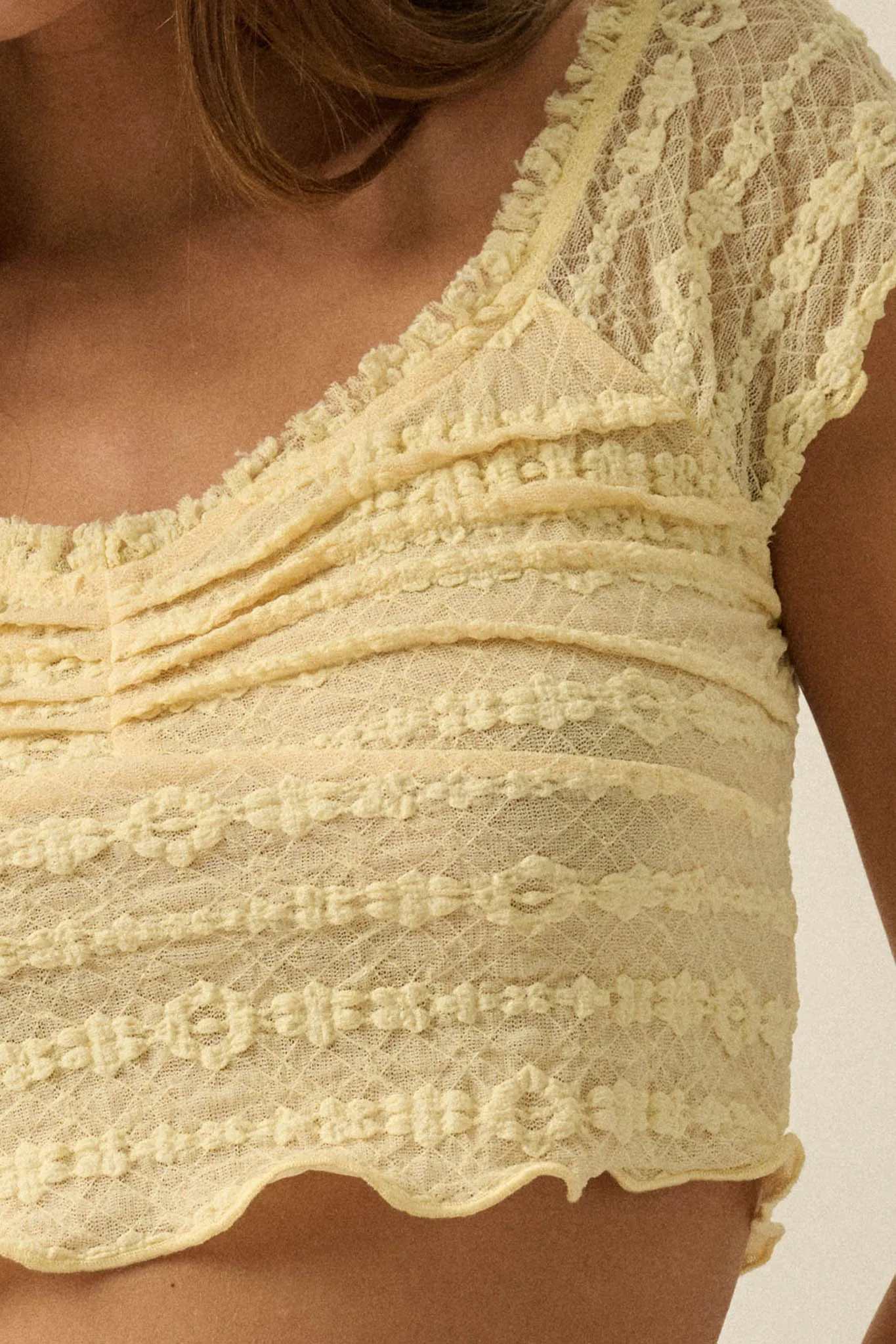 Lacy Blooms Floral Lace Cropped V-Neck Top sold by Promesa product image thumbnail 5