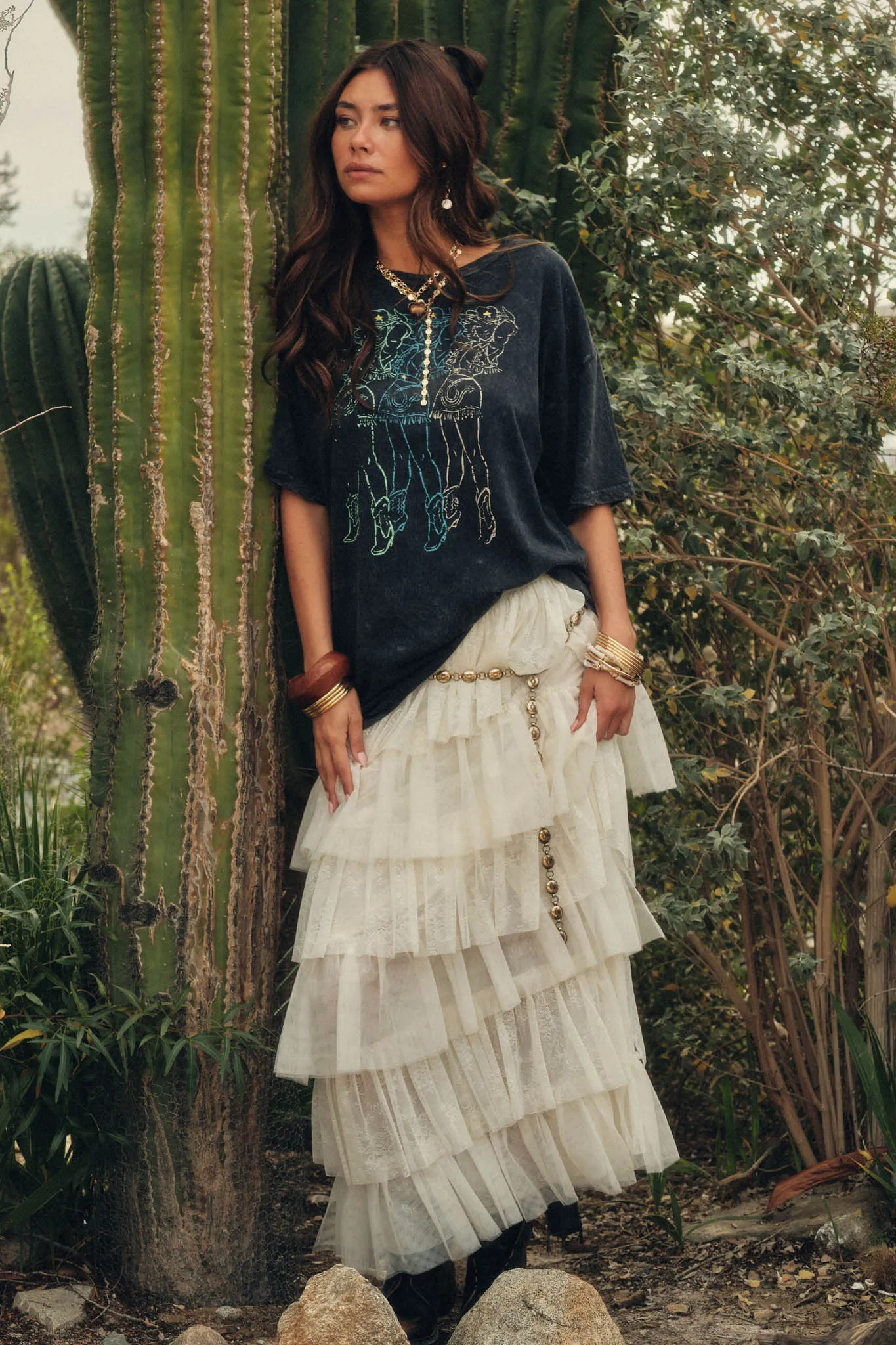 Twirl Power Floral Lace and Tulle Ruffle Maxi Skirt sold by Promesa