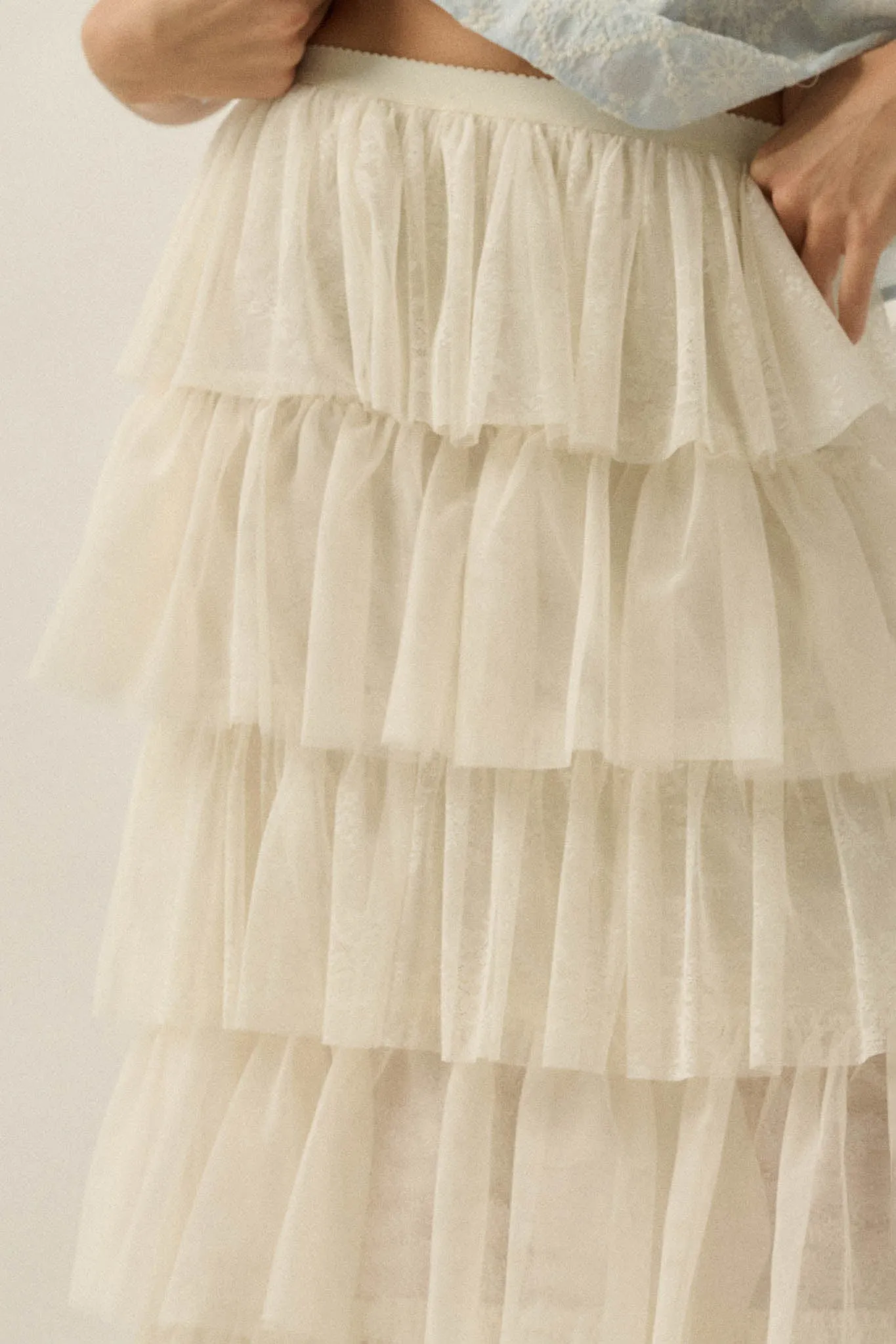 Twirl Power Floral Lace and Tulle Ruffle Maxi Skirt sold by Promesa product image thumbnail 5