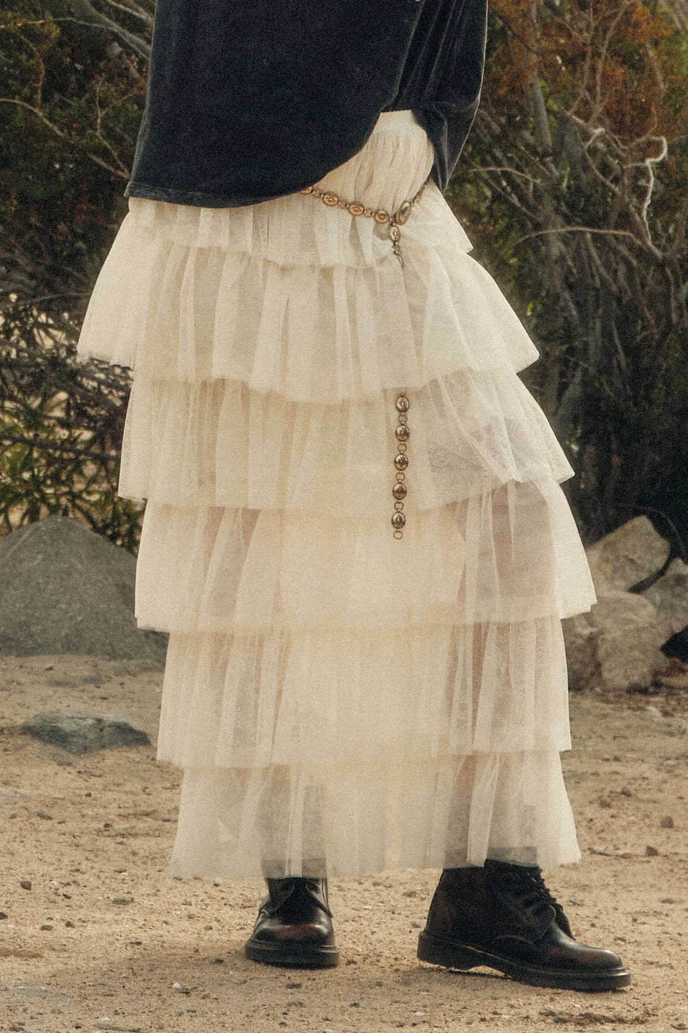 Twirl Power Floral Lace and Tulle Ruffle Maxi Skirt sold by Promesa product image thumbnail 2