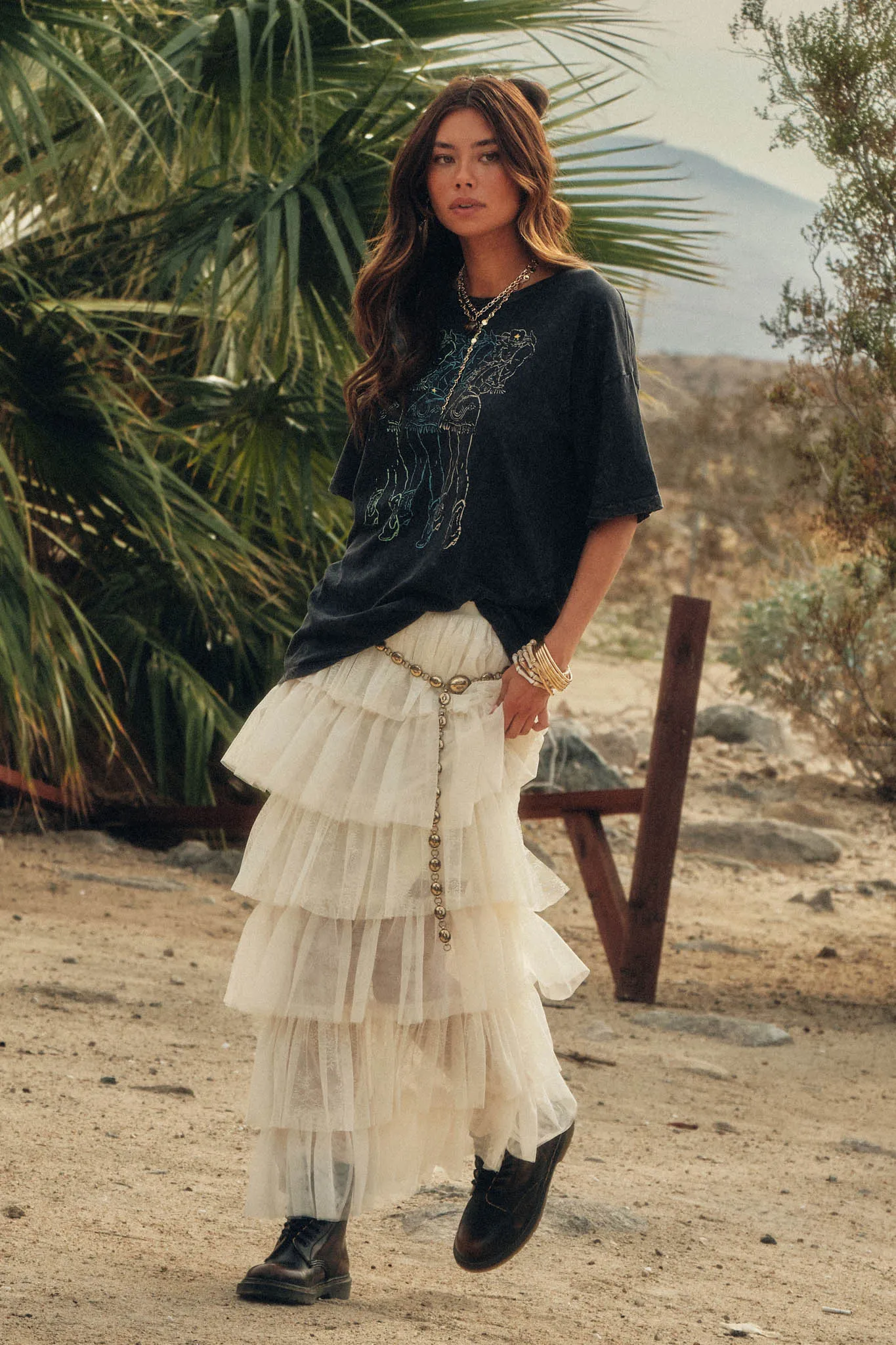 Twirl Power Floral Lace and Tulle Ruffle Maxi Skirt sold by Promesa product image thumbnail 3