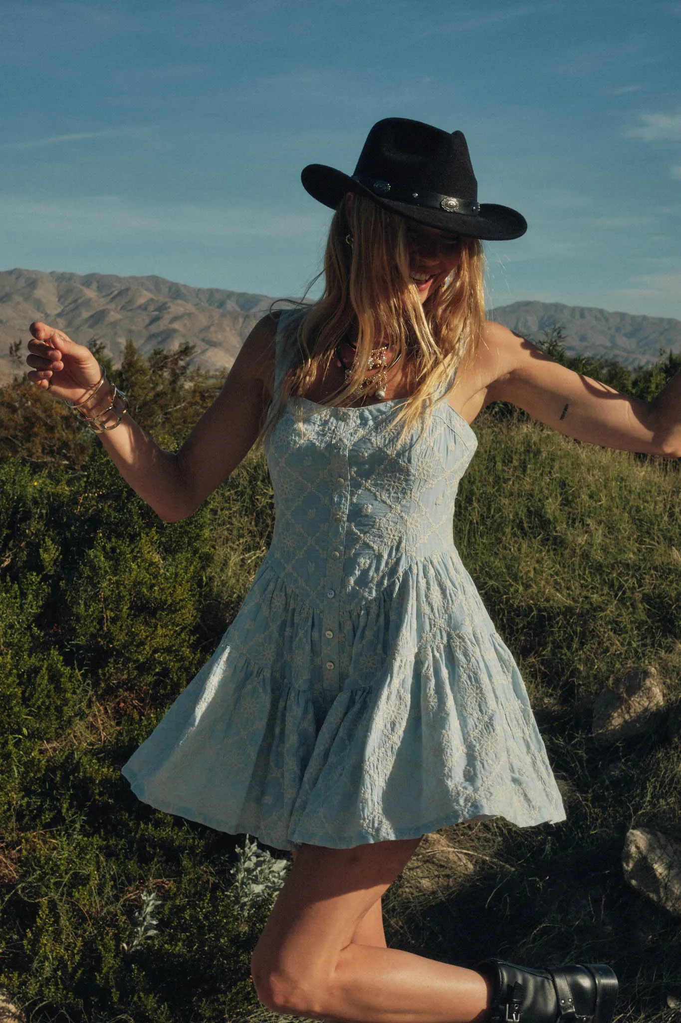 Flirty Blooms Embroidered Tiered Ruffle Romper sold by Promesa product image thumbnail 3