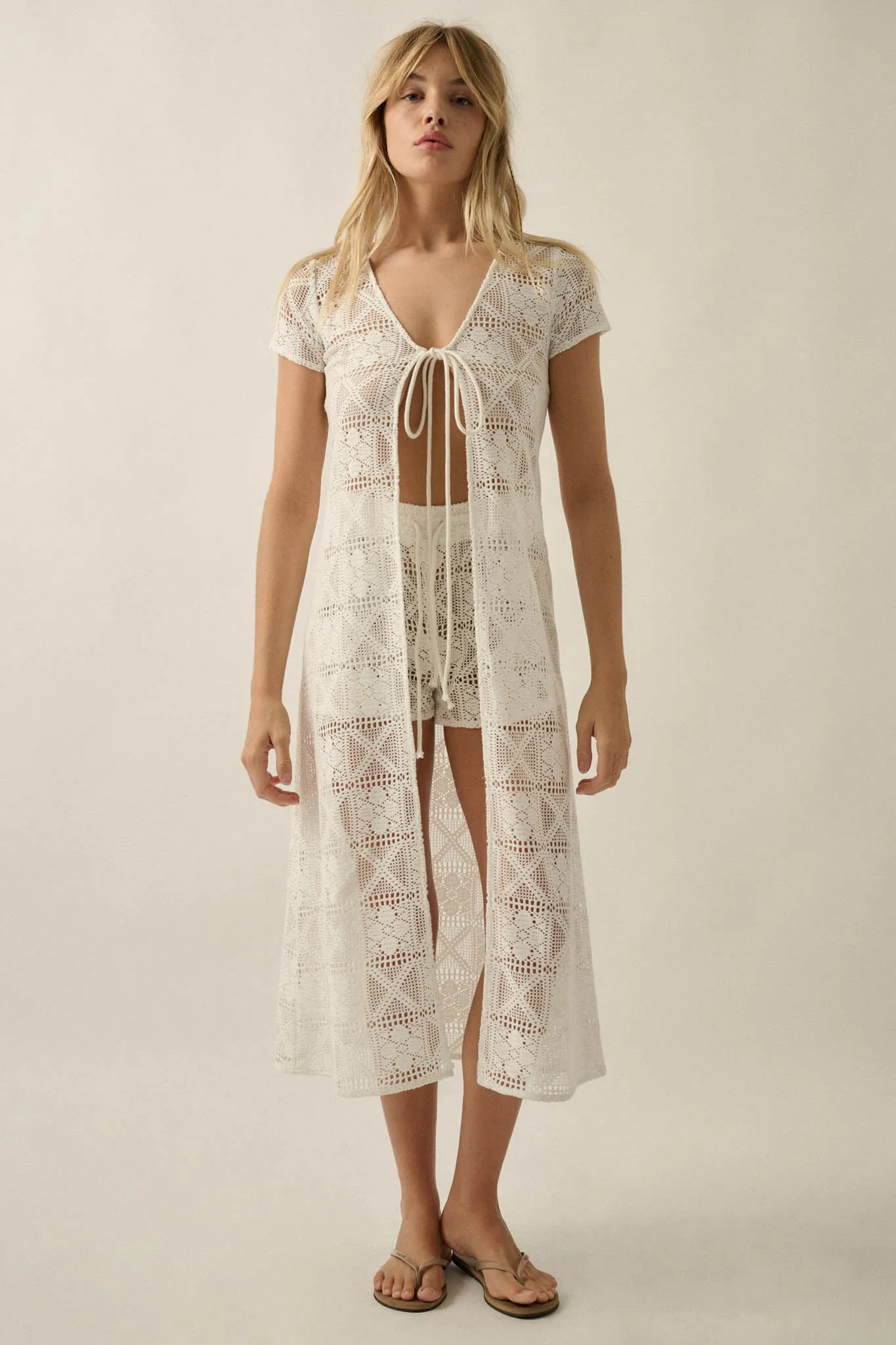 Spirit Walk Crochet Short-Sleeve Duster Cardigan sold by Promesa product image thumbnail 4