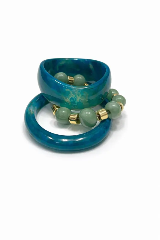 Tahoe Marble Resin Bangle and Beaded Bracelet Set made by Promesa