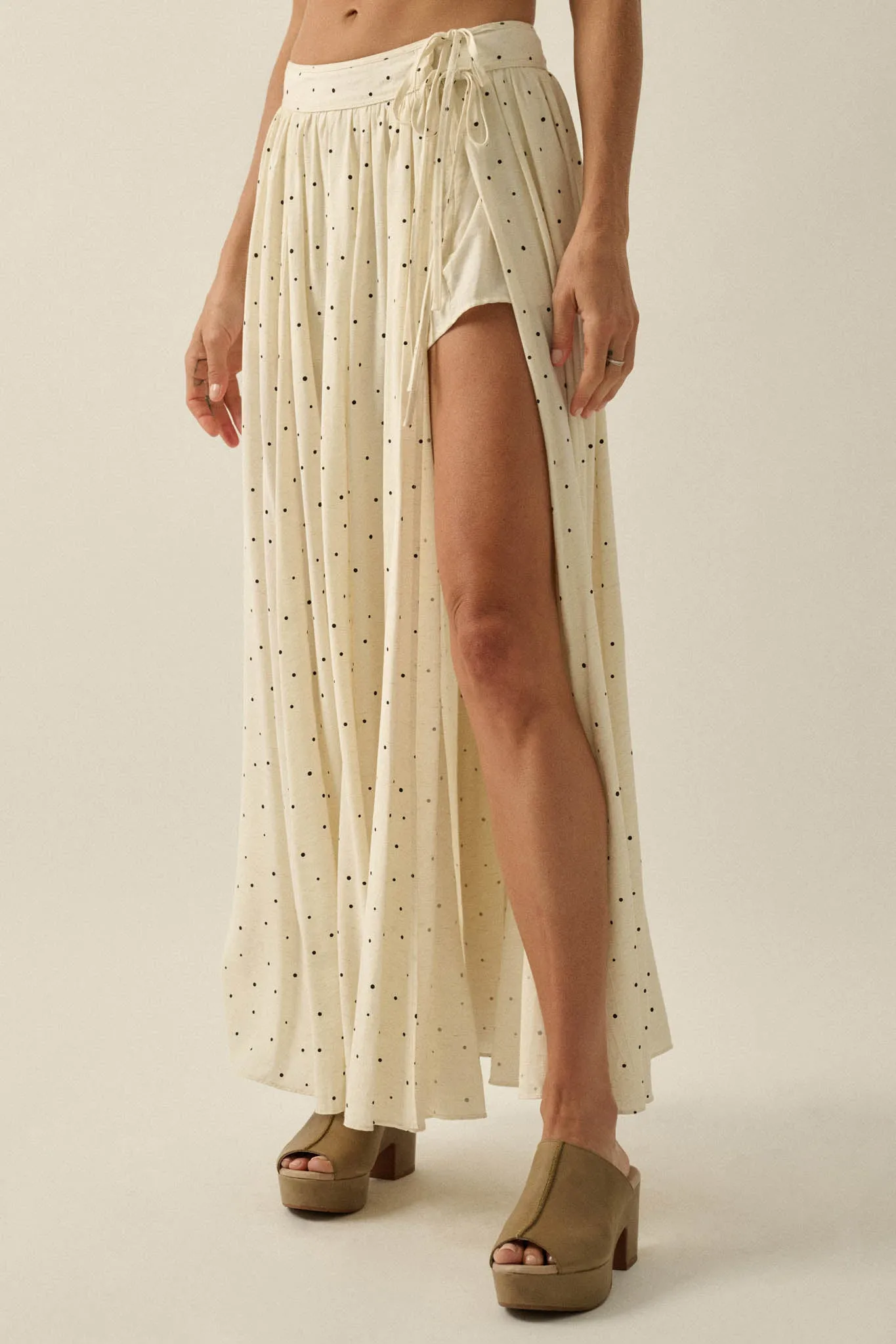 Well Spotted Polka Dot Tie-Side Maxi Skort sold by Promesa product image thumbnail 5